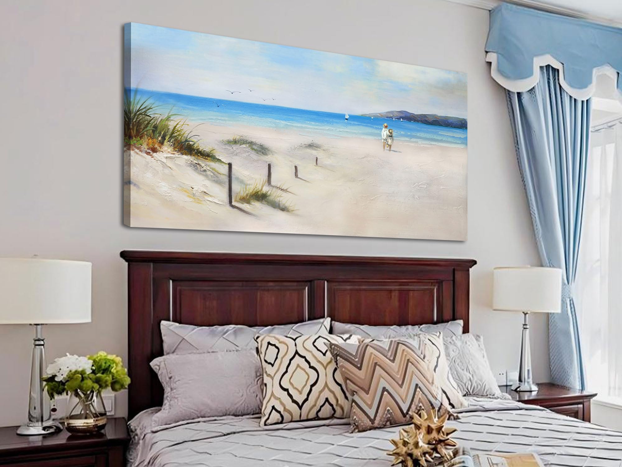 Ardemy Beach Canvas Wall Art Blue Seascape Painting Landscape Picture Hand Painted Textured, Coastal Kids Ocean Artwork Large 40