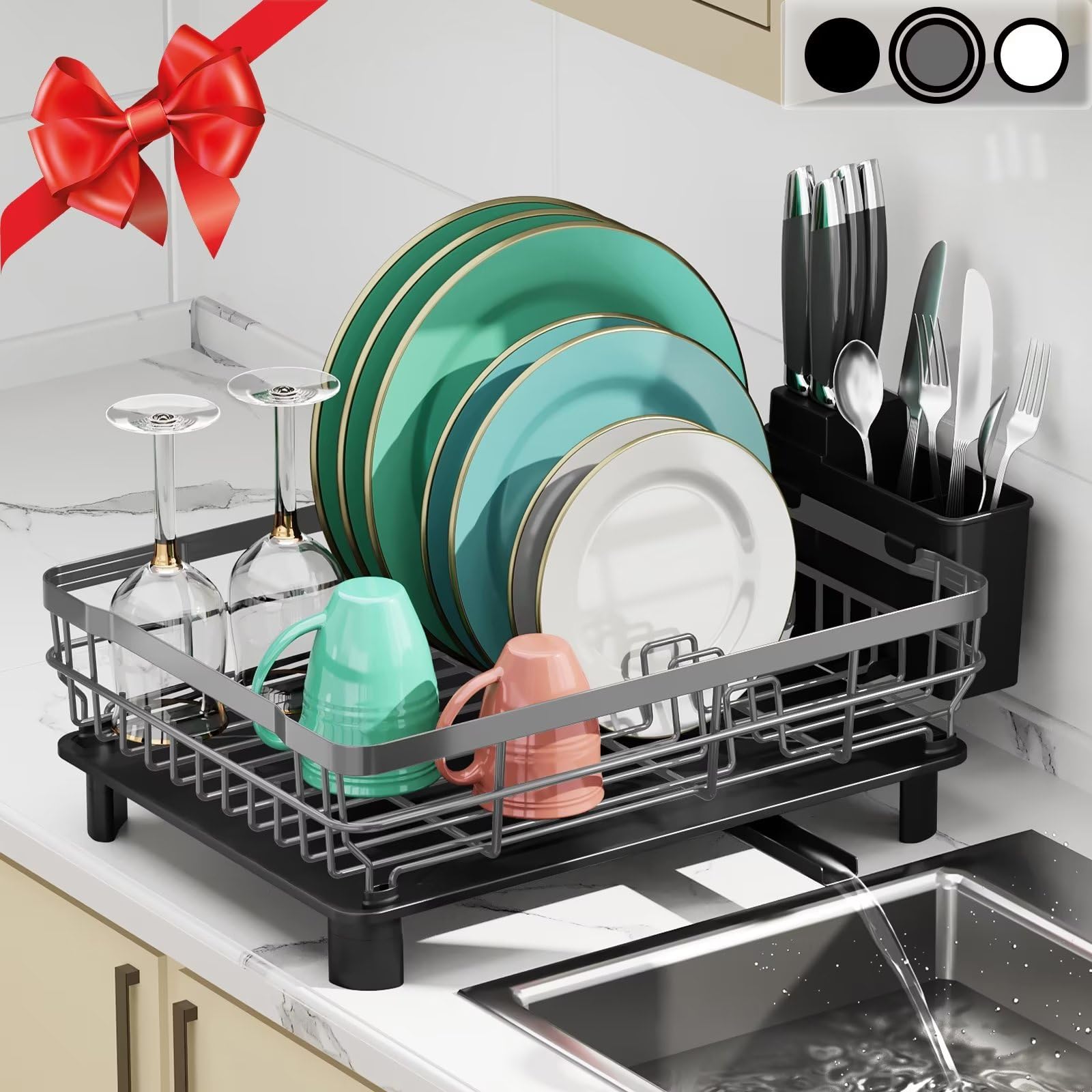 Moukabal Dish Racks For Kitchen Counter, Stainless Steel Dish Drainer, Dish Drying Rack With Drainboard And Removable Utensil Ho