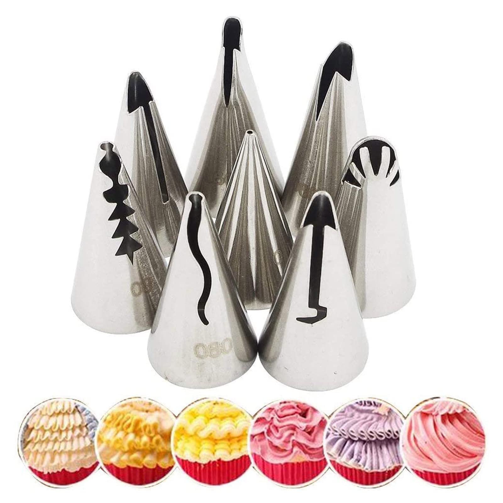 Roseflower 7 Pcs Skirt Piping Tips Set - Stainless Steel Piping Nozzles Kit For Pastry Cupcakes Cakes Cookies Decorating Supplie
