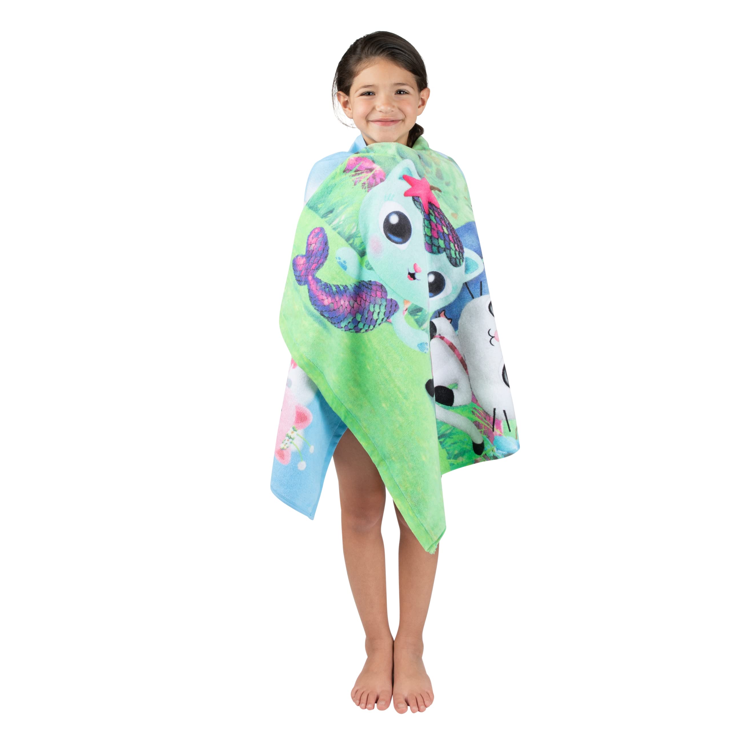 Franco Gabby 's Dollhouse  Gabby  Mercat and Pandy Kids Bath/Pool/Beach Soft Absorbent Cotton Terry Towel with Washcloth 2 Piece Set  50 in x 25 in  (Official DreamWorks Product)