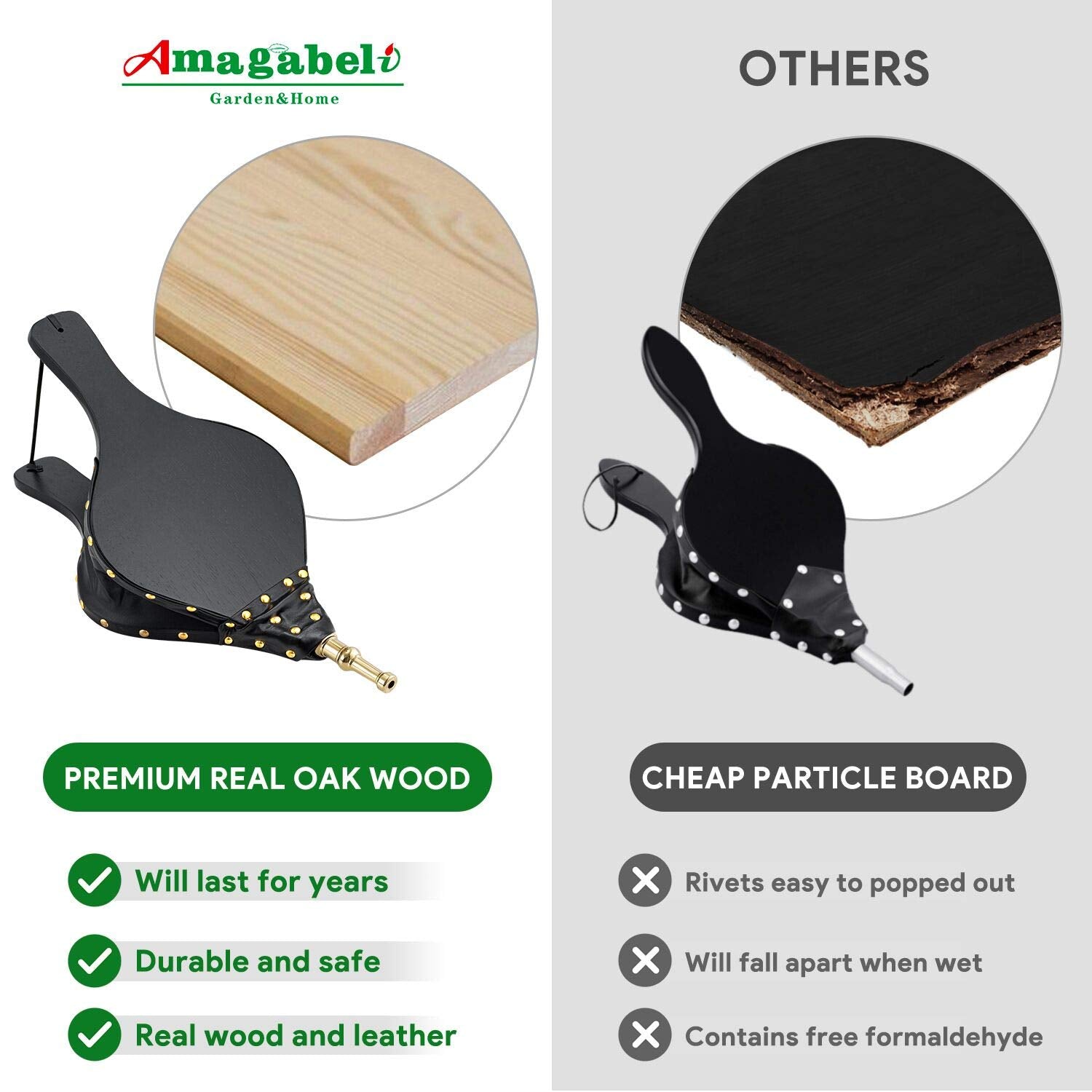 Amagabeli Fireplace Bellows 17''X 7.5'' Large Wood Air Blower Cast Nozzle For Outdoor Camping Bbq Grill Chimney Hand Bellow Pump