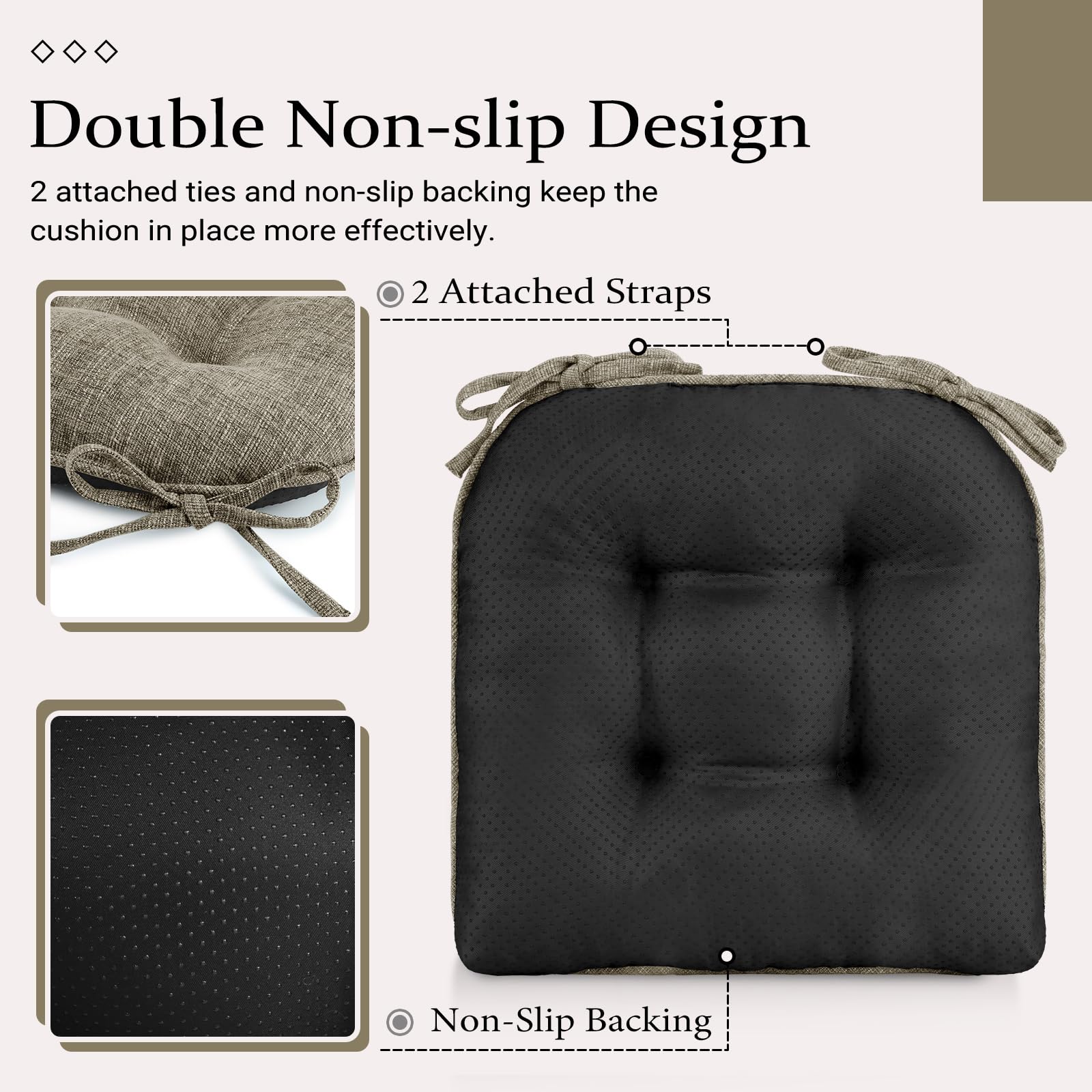 Wellsin Chair Cushions For Dining Chairs, Non-Slip Kitchen Chair Pads With Ties, Tufted Shredded Memory Foam Kitchen Chair Cushi
