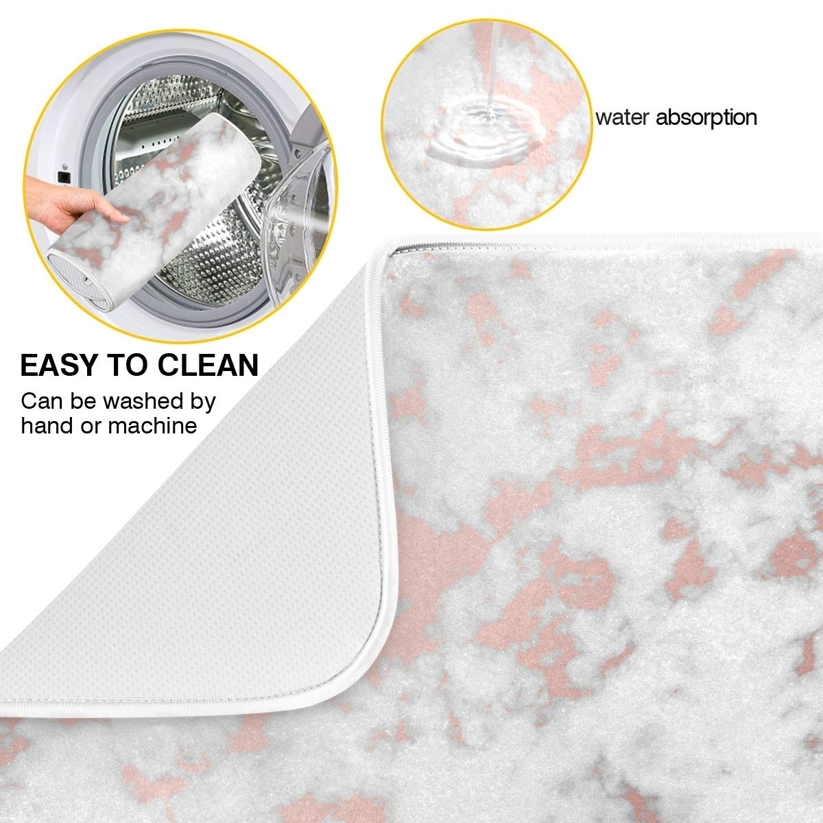 Rose Pink Marble Dish Drying Mat 16X18 For Kitchen Modern Pattern Floral White Grey Marble Dishes Pad Dish Drainer Rack Mats Abs