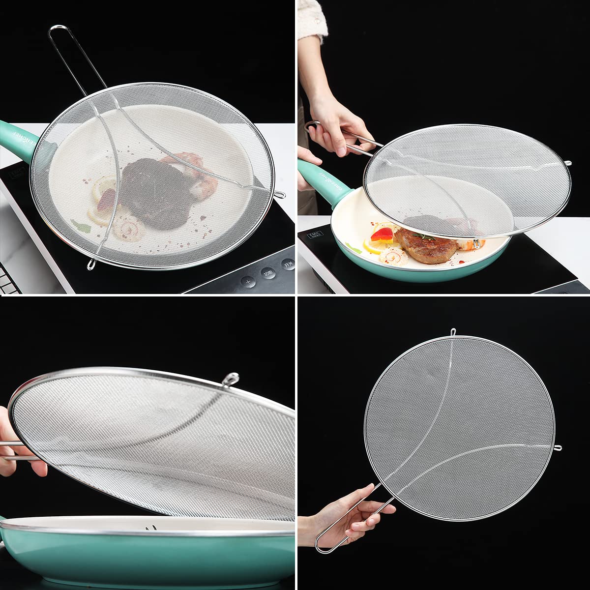 Evanda 12'' Splatter Screen For Cooking, Stainless Steel Fine Mesh For Frying Pan, Grease Guard For Pan To Stop Hot Oil Splatter