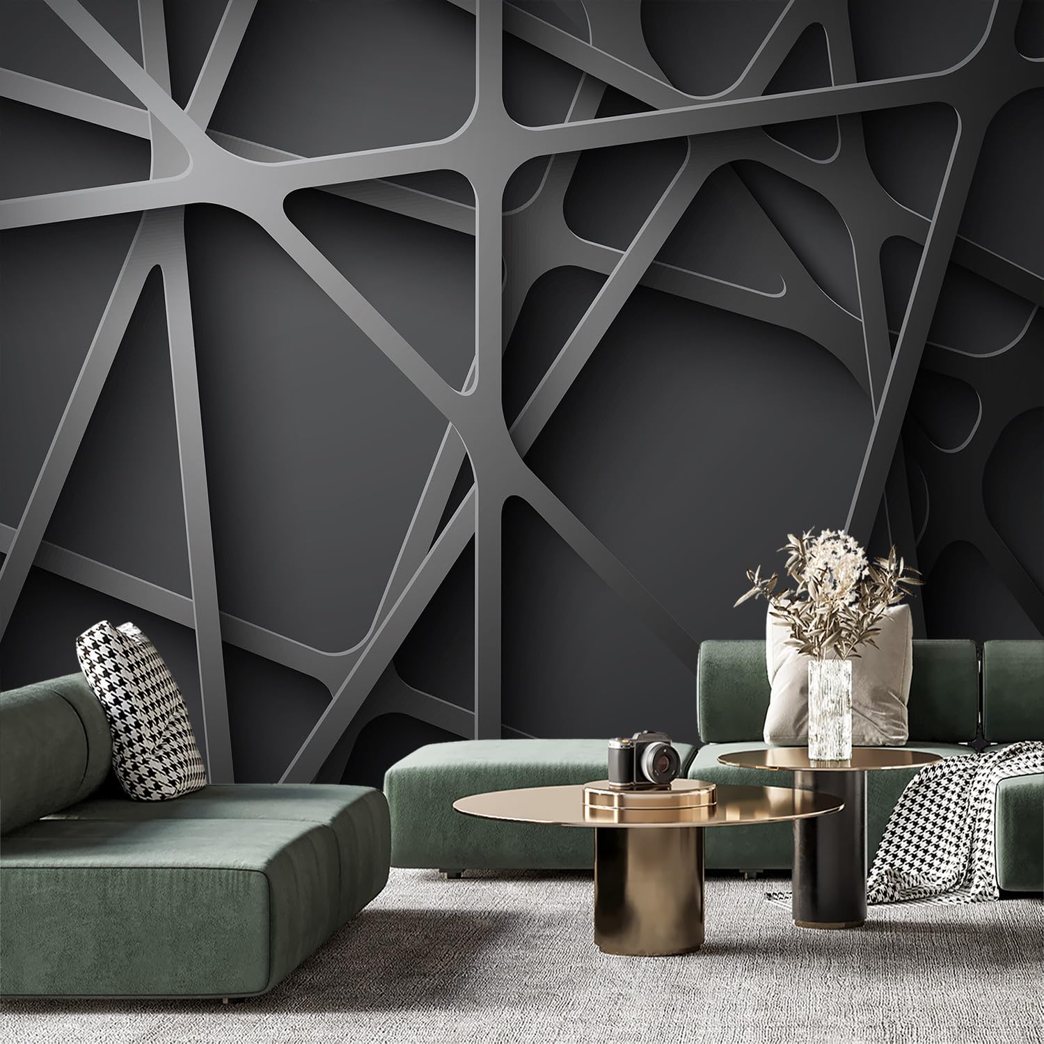 Yqwdmx -3D Black Abstract Geometric Wallpaper Bedroom Living Room 180'' X 115'' (Not Peel And Stick)