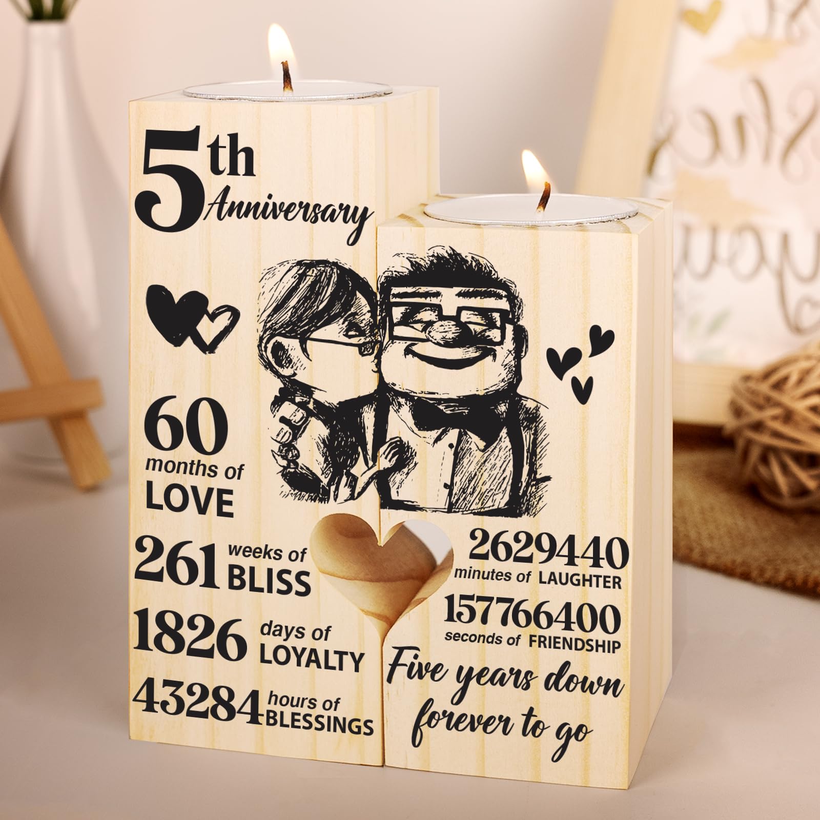 5th Anniversary Wedding Gifts for Wife, Husband, Couples Gift Candlestick, Cotton 5th Wedding Anniversary Presents for Her, Him,