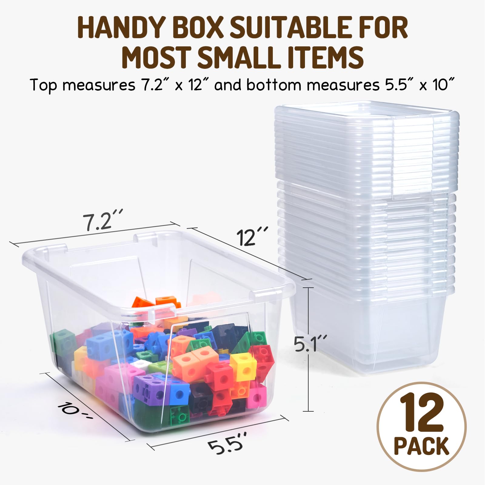 Gamenote Clear Stackable Plastic Storage Bins With Lids,Stackable Containers,Toy Storage Organizer - 5 Qt 12 Pack - Small Tubs,T