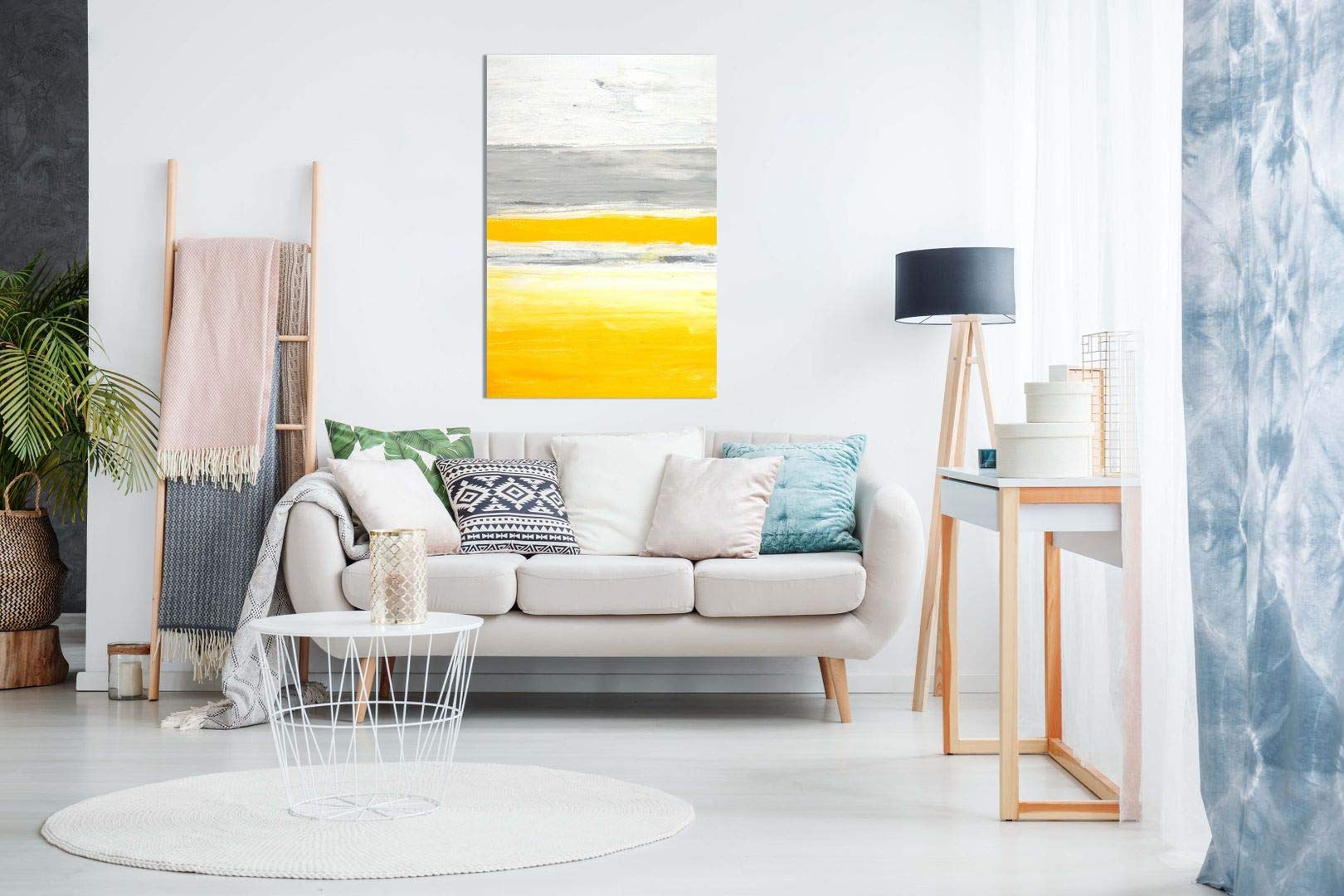 Trendy Abstract Yellow Grey Home Office Painting Canvas Wall Art Picture Print (36X24In)