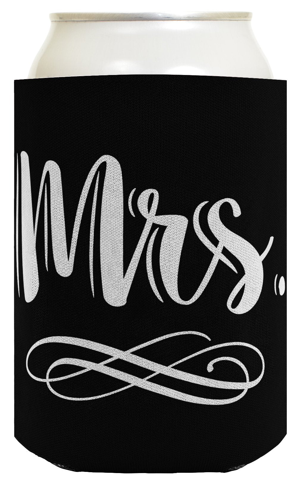 Bridal Shower Gifts Mr & Mrs Script Wedding Gift 2 Pack Can Coolie Drink Coolers Coolies Black