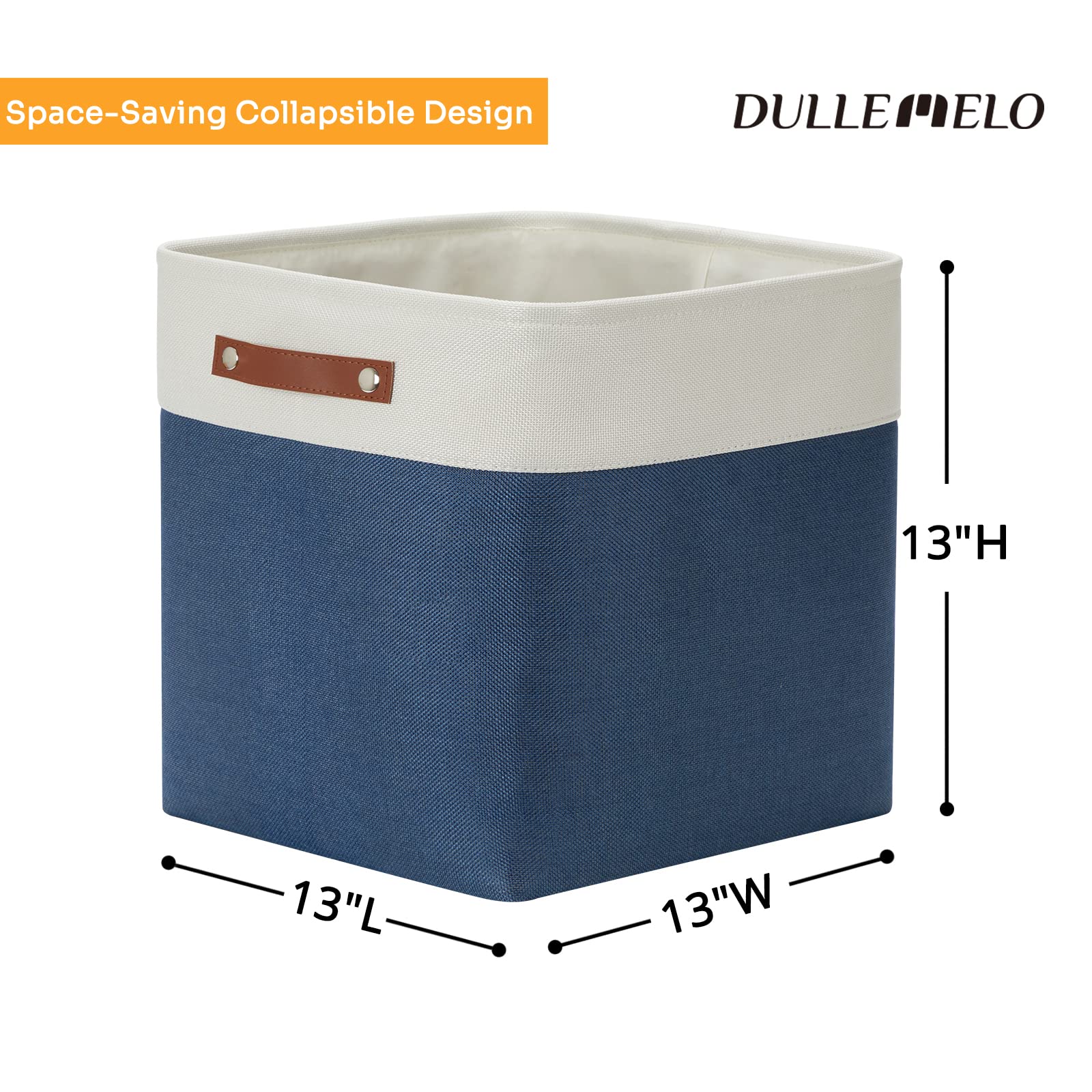 DULLEMELO Storage Baskets for Shelves Closet Storage Large Home Organization Bins for Gifts Empty Foldable Fabric Storage Cubes Baskets for Nursery Toy Towels Clothes Storage(White&Blue) Cube-13 inches x13 inches x13 inches
