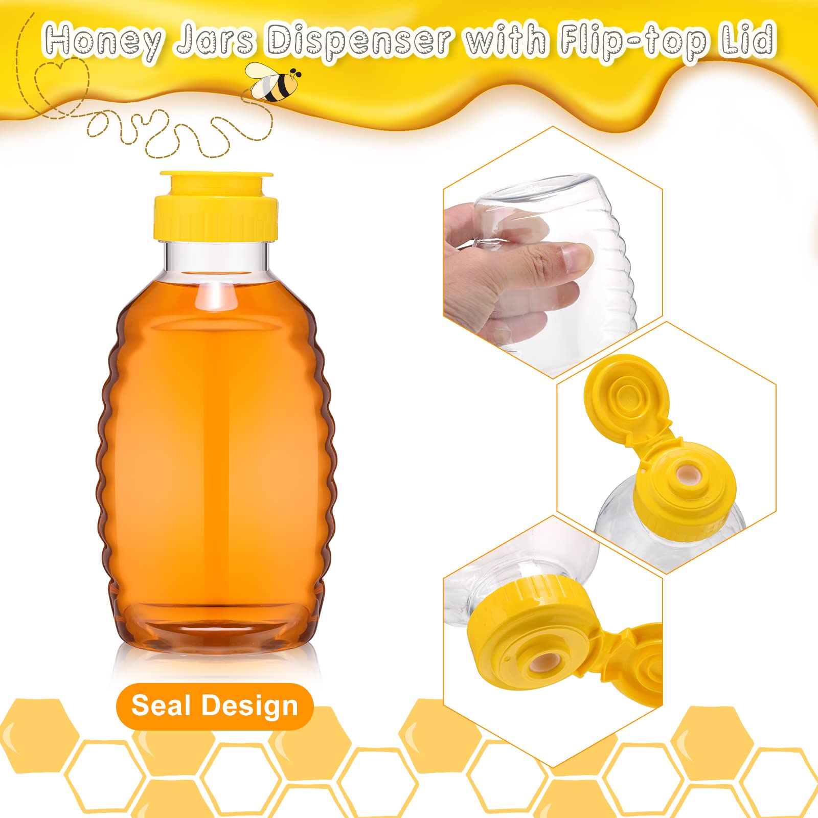 24 Pcs Clear Plastic Honey Bottles Plastic Skep Style Jar Honey Squeeze Bottle Empty Refillable Honey Dispenser With Flip Top Li