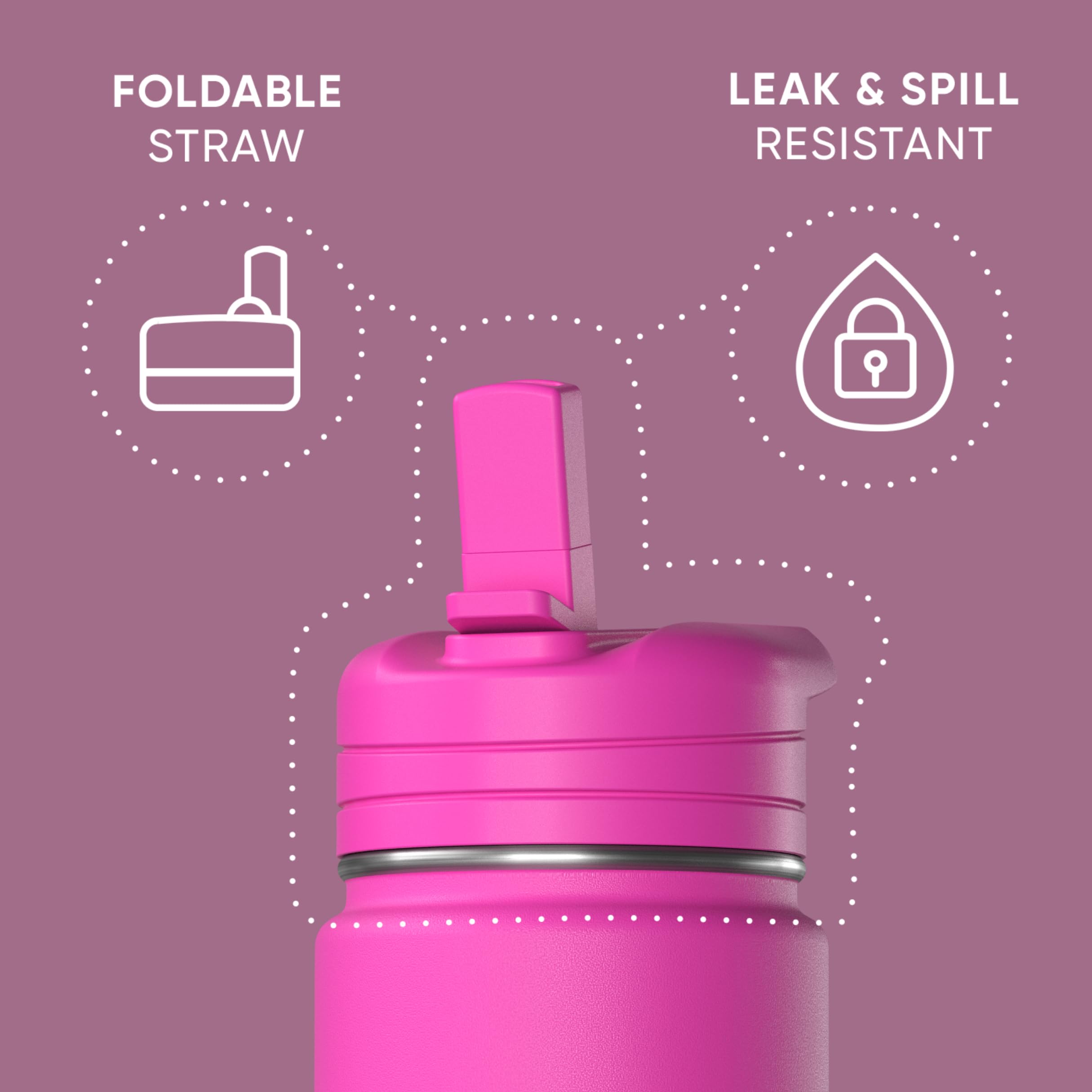 Hydrapeak Mini 14Oz Water Bottle With Straw Lid, Insulated Water Bottle, Water Bottle Stainless Steel, Water Bottles (Fuchsia)