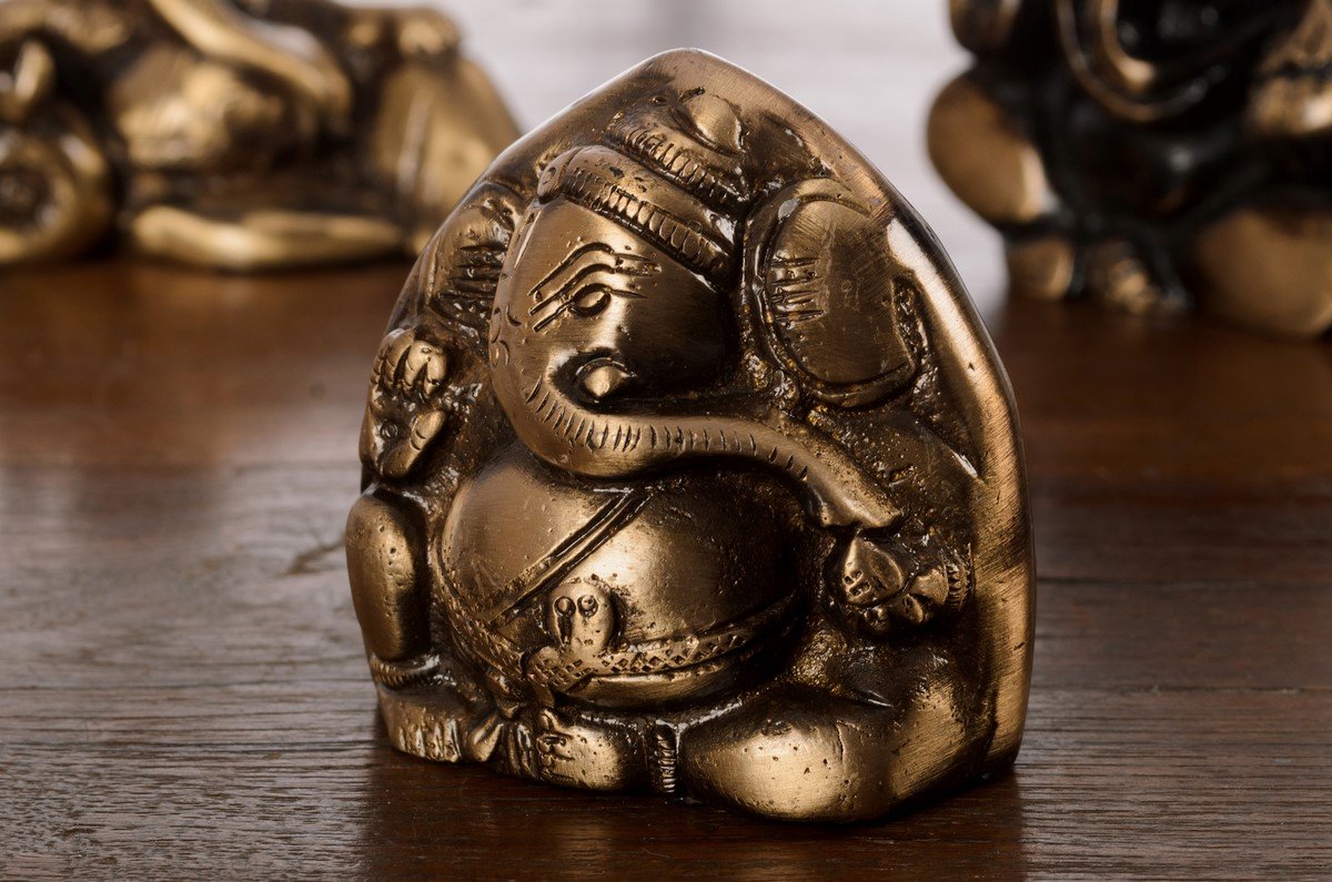 Ecraftindia Antique Finish Two Faced Lord Ganesha Brass Showpiece (5 Cm X 4 Cm X 6, Brown And Golden)