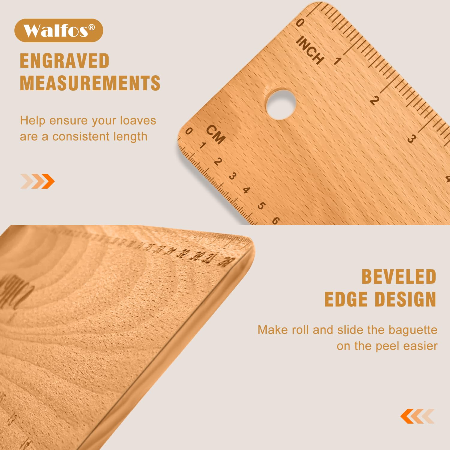 Walfos Baguette Transfer Peel 15 Inch, Baguette Flipping Board For French Bread Baking