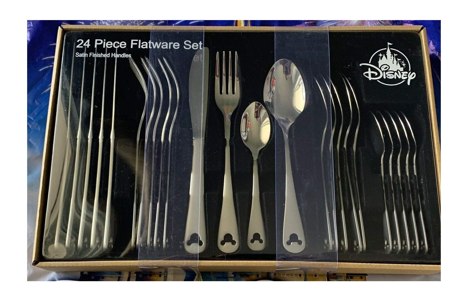 Disney Parks Mickey Mouse Icon Silhouette 24 Pcs Satin Finish Silverware Flatware Set