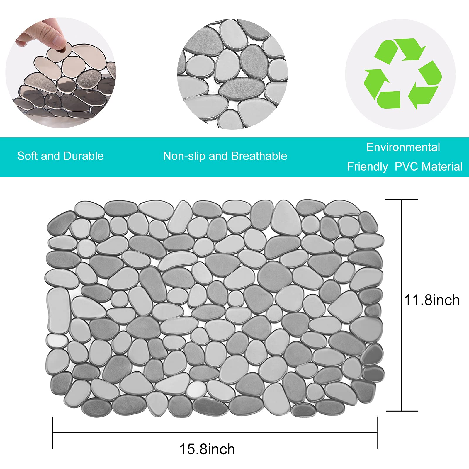 Coopay 4 Pack Kitchen Sink Mats Pebble Pvc Eco-Friendly Kitchen Adjustable Stainless Steel/Porcelain Dish Drying Pad Sink Protec