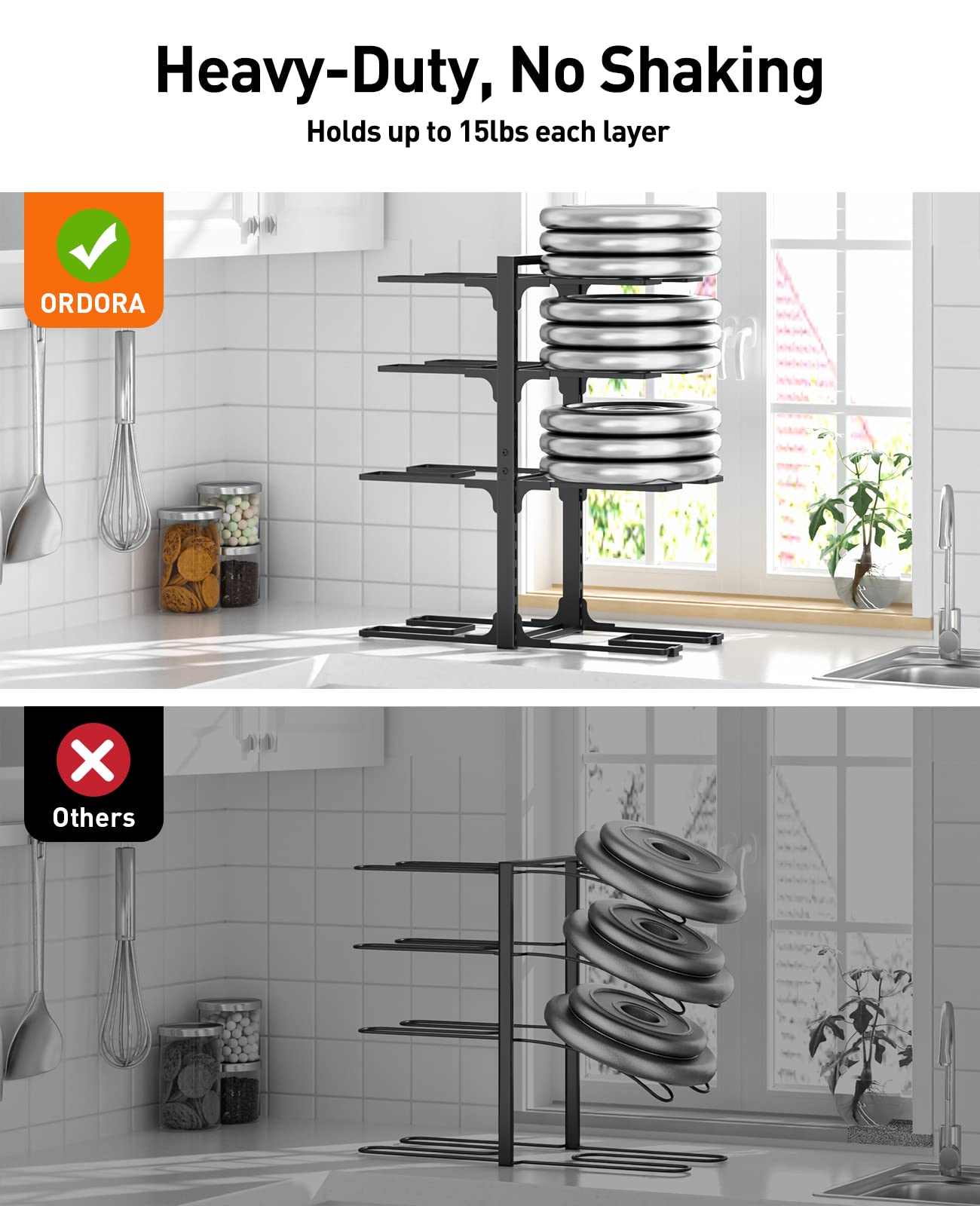 Ordora Pots And Pans Organizer: Under Cabinet, 21'' Height Heavy Duty 120Lbs Pots Pans Organizer Rack For Under Cabinet 8-Tier A