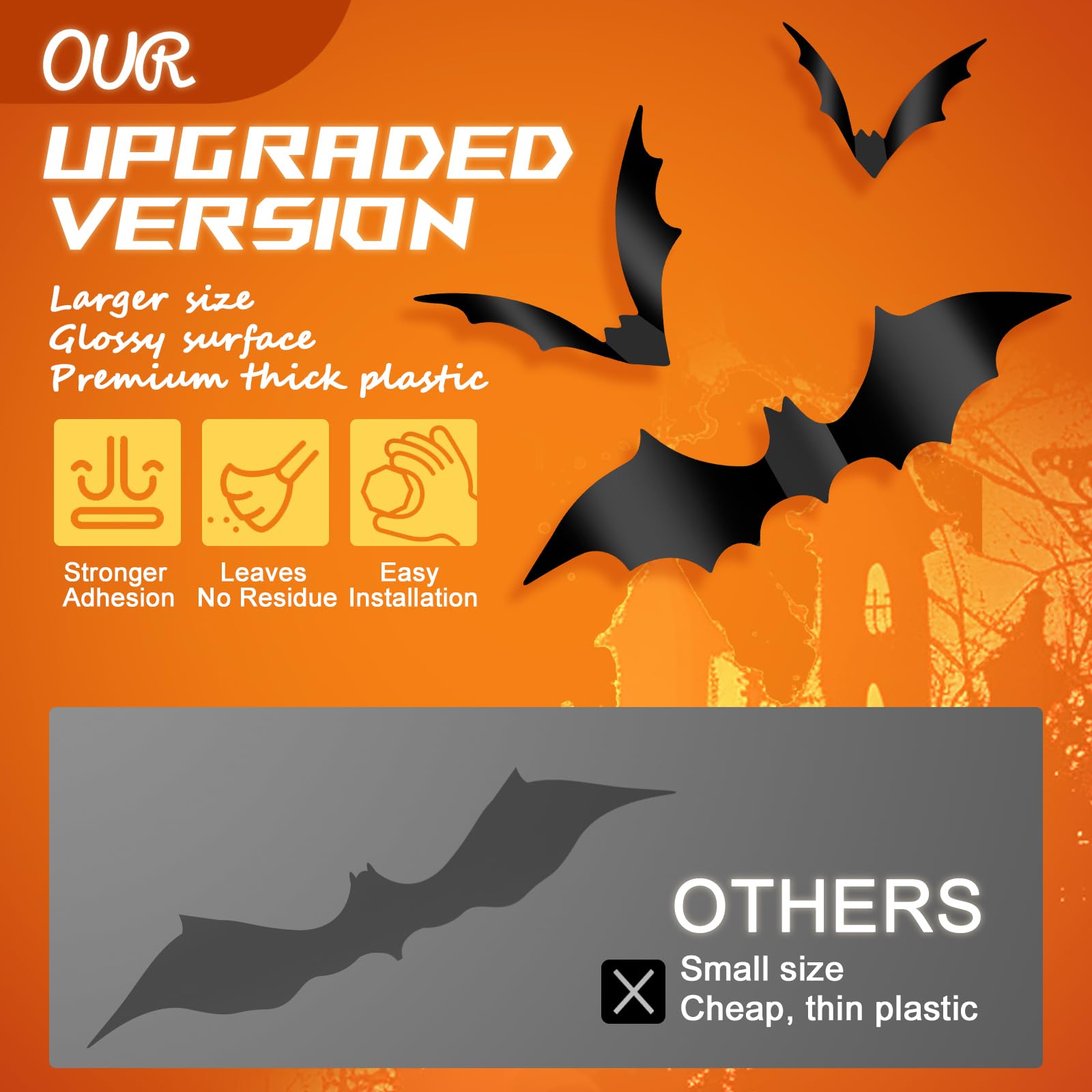 Halloween Decoration Bat 140 Pcs 3D Halloween Bats Wall Decor Stickers, Halloween Party Supplies, Halloween Wall Bats Stickers D