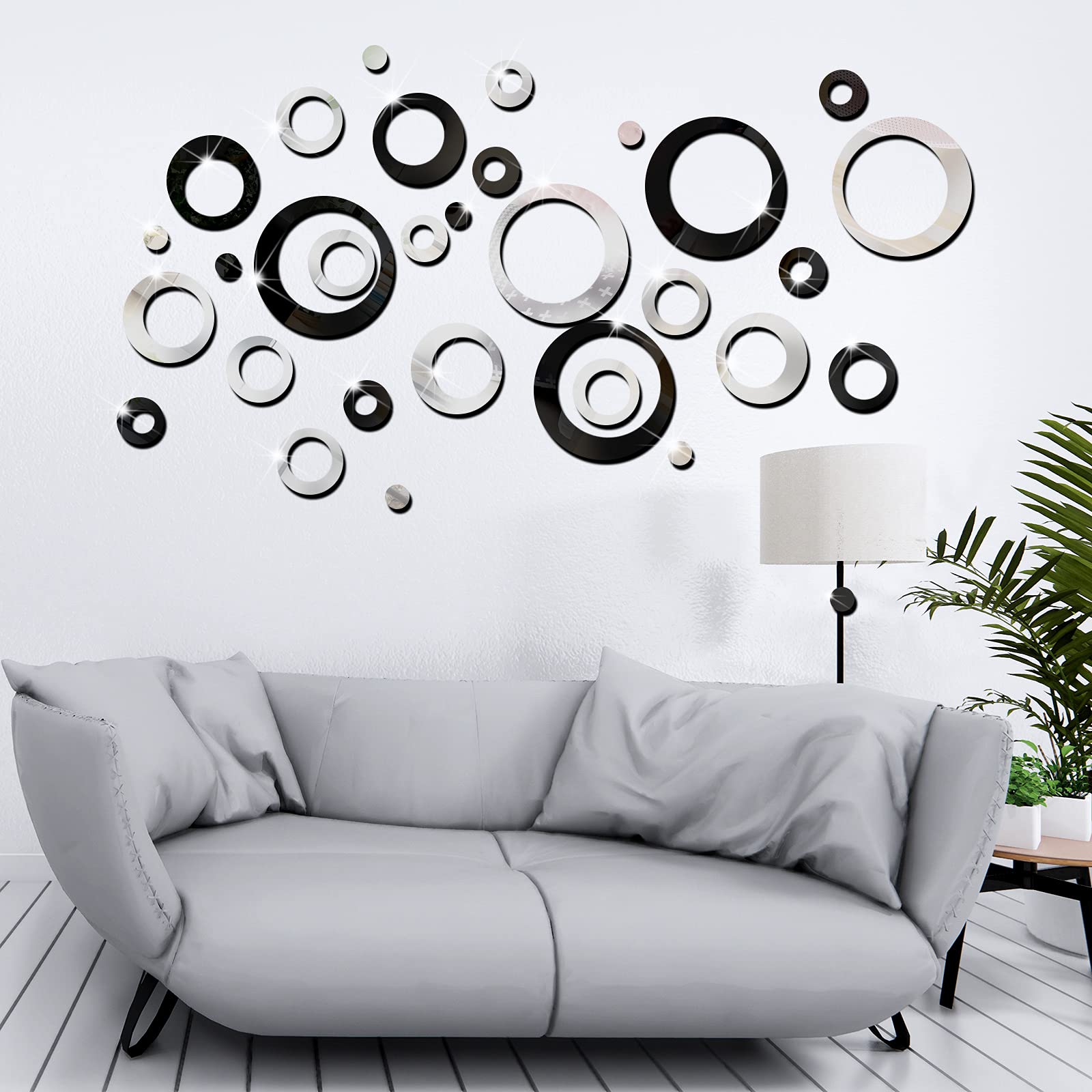 Outus 72 Pieces Wall Stickers Acrylic Circle Mirror Removable Round Dots Mirror Wall Decoration Wall Decals Murals For Home Livi