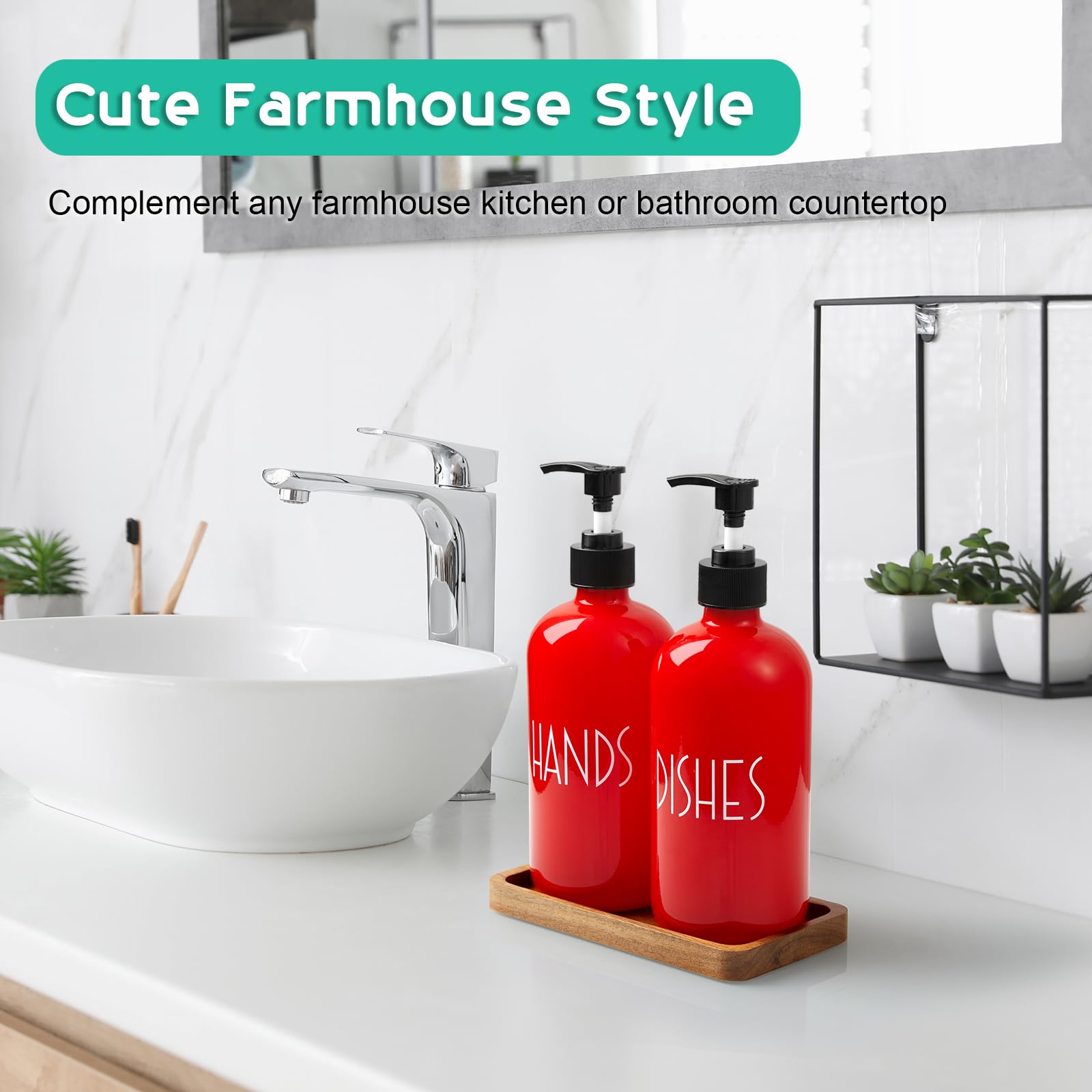 Alelion Dish Soap Dispenser For Kitchen - 16 Oz Glass Soap Dispenser With Pump - Hand Soap Dispenser Set With Acacia Wood Tray -