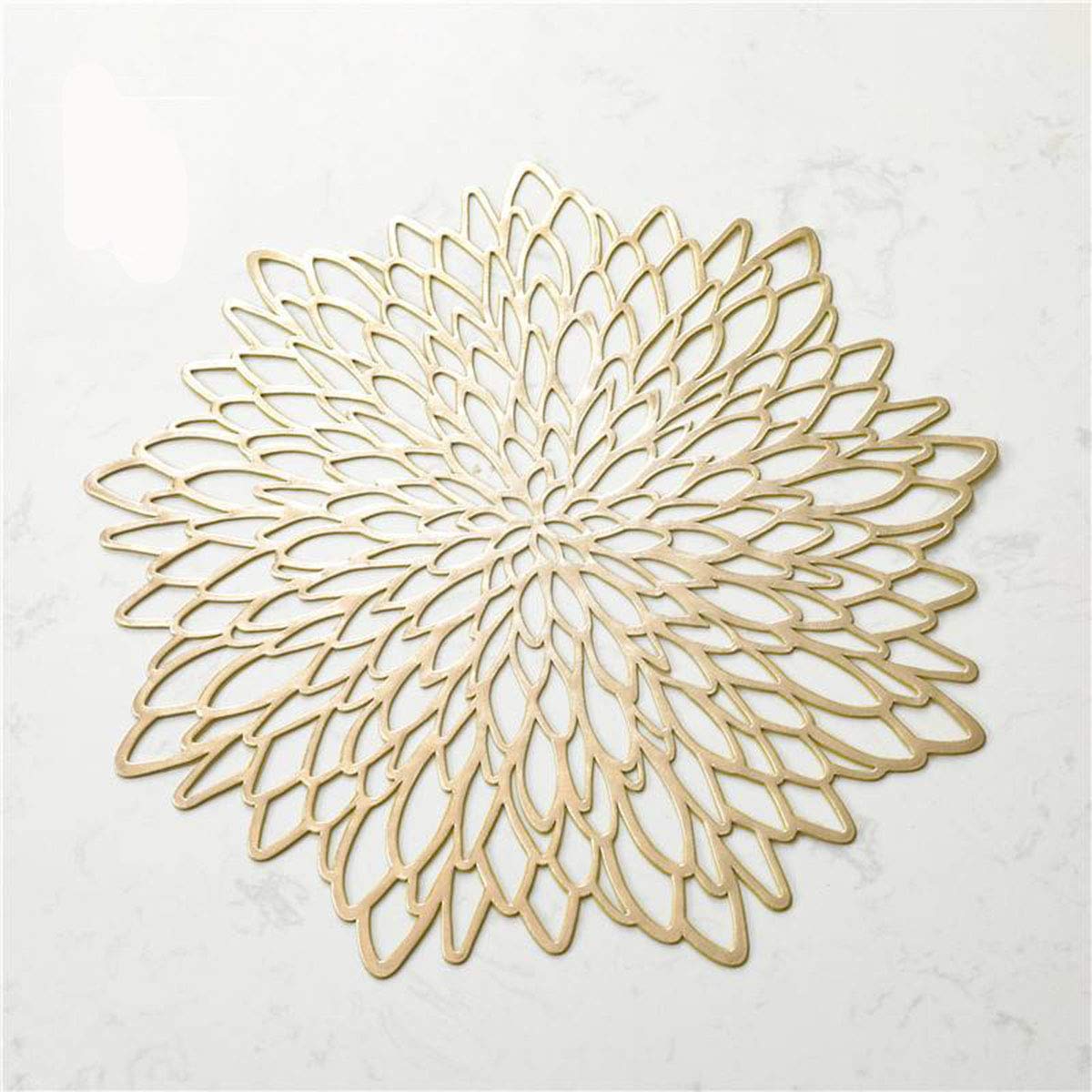 12 Pcs Flower Placemats Vinyl Hollow Placemat Round Dining Mat Decorative Table Mats Non-Slip Heat Insulation Gold Philopack