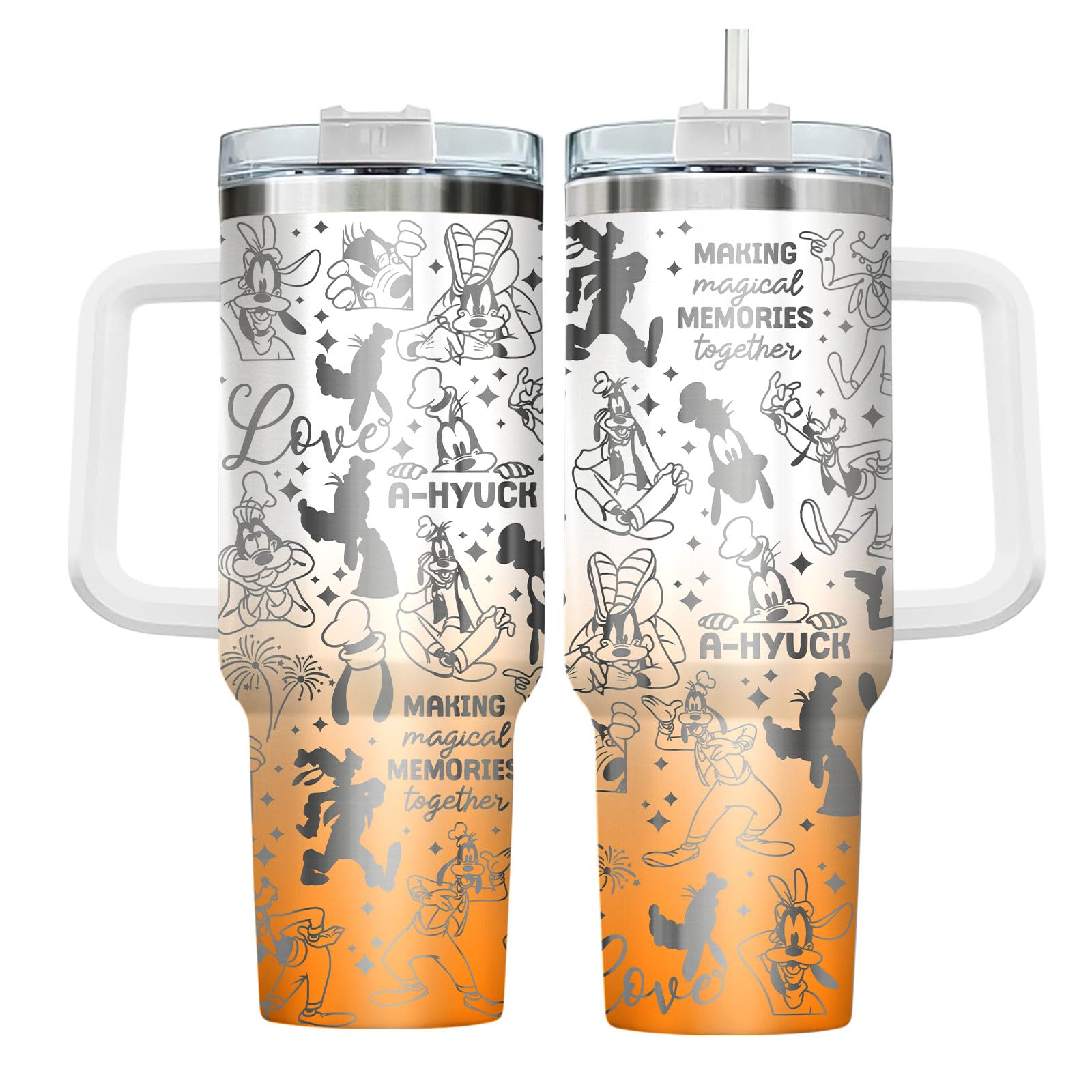 GEPOSTORE 40oz Cartoon Tumbler with Handle and Straw - Funny Animated Travel Mug - Cute Stainless Steel Cup - Magical Gift for H