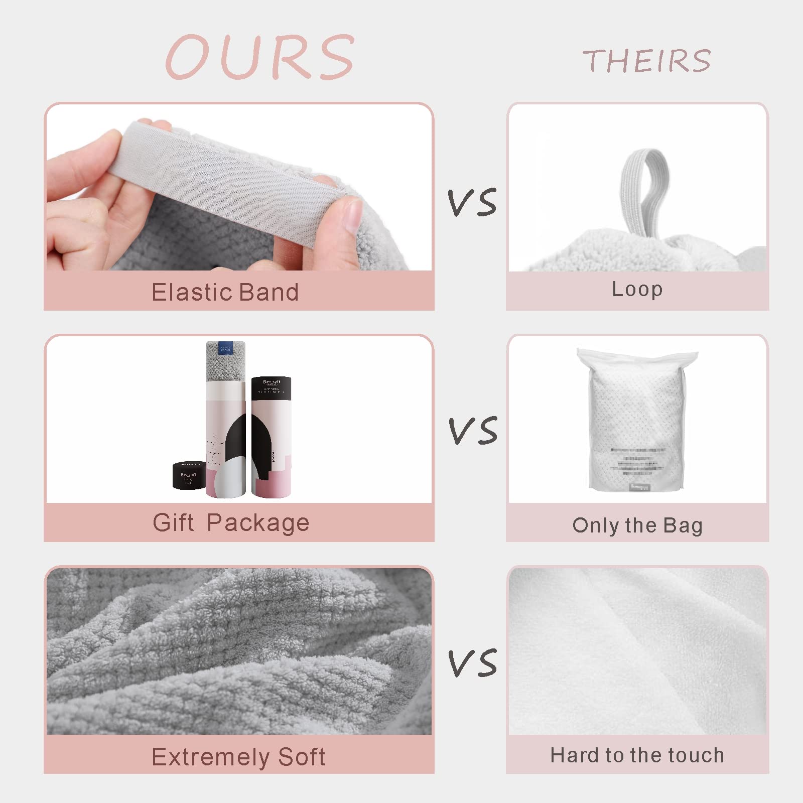 BYCOO Large Microfiber Hair Towel Wrap for Women, Anti Frizz Hair Drying Towel with Elastic Strap, Fast Dry | Super Absorbent |