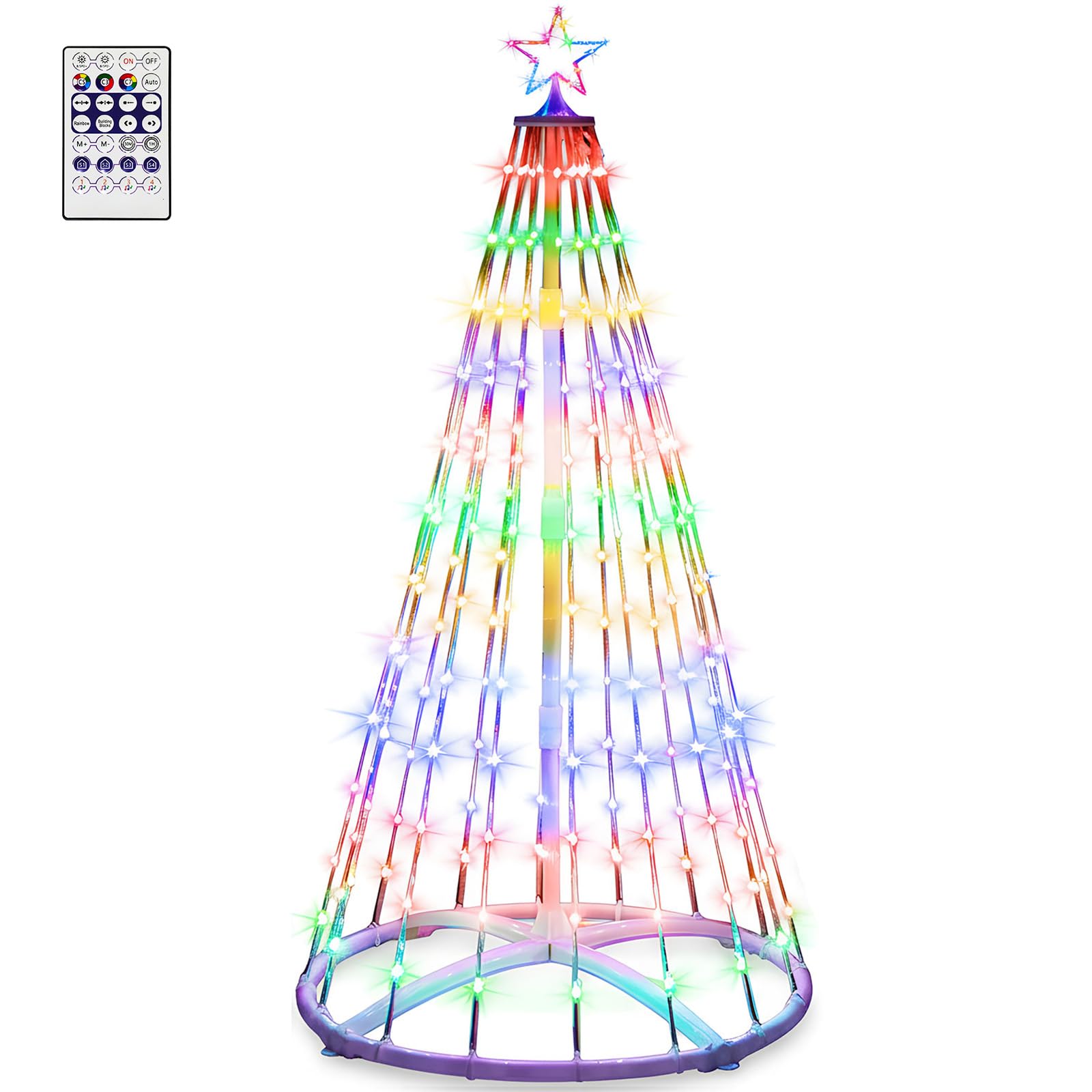Tujoe 1 Pack 12FT Christmas LED Cone Tree Lights 24 Modes Color Changing with Timer Foldable Lighted Trees Waterproof Outdoor St