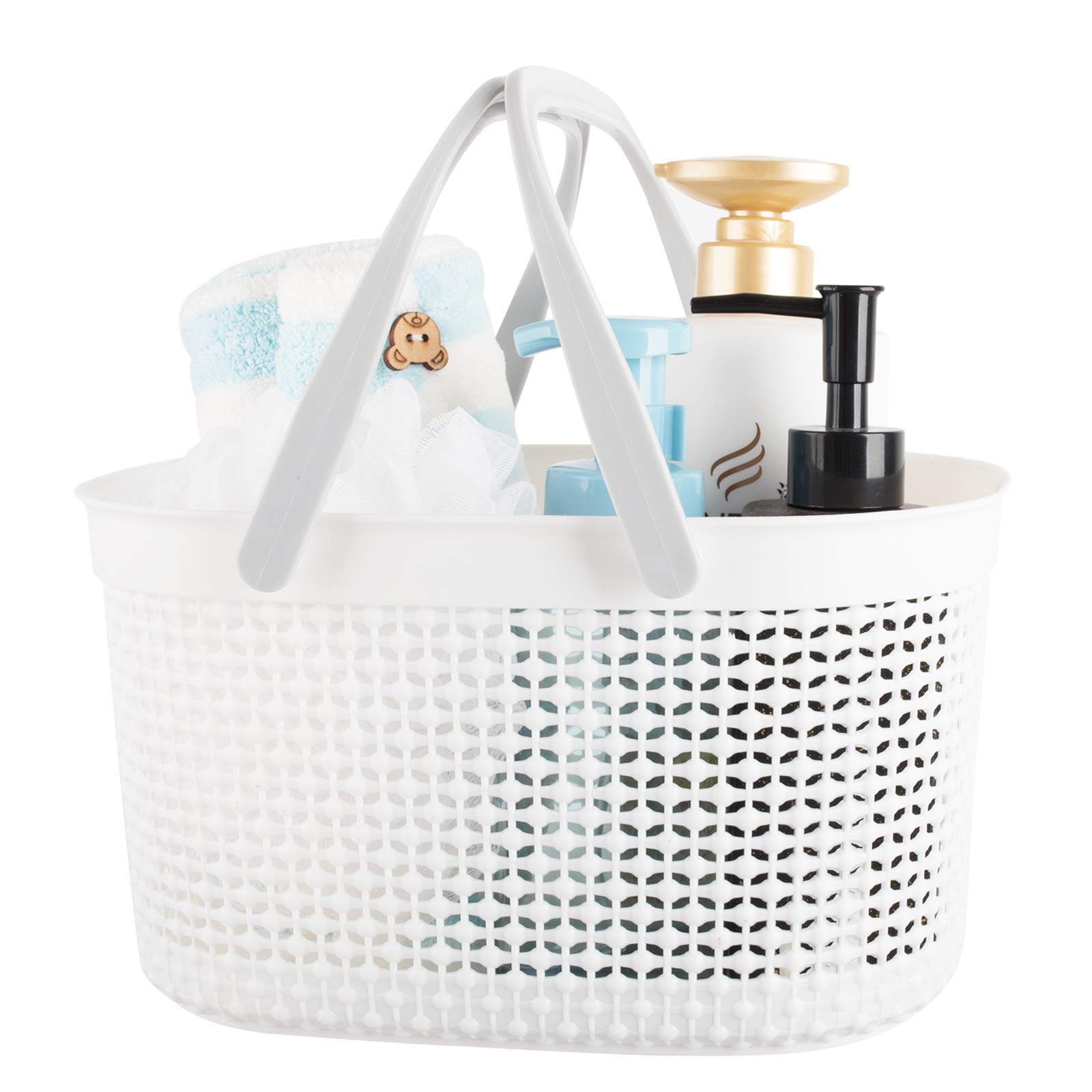 rejomiik Portable Shower Caddy Basket  Plastic Organizer Storage Tote with Handles for Bathroom  College Dorm  Kitchen - White
