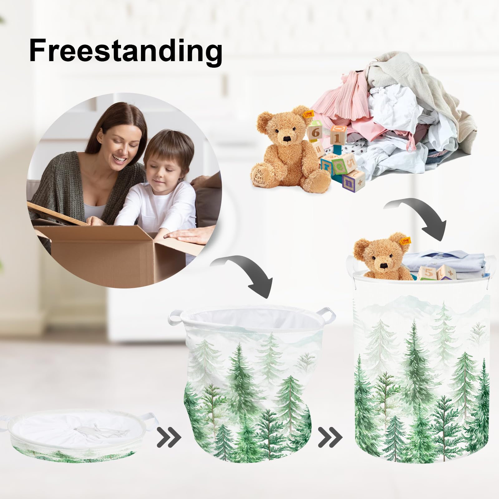Clastyle Pine Forest Baby Laundry Hamper Kid Storage Basket Boy Girl Gift Toy Box Collapsible Clothes Organizer Nursery Bin for