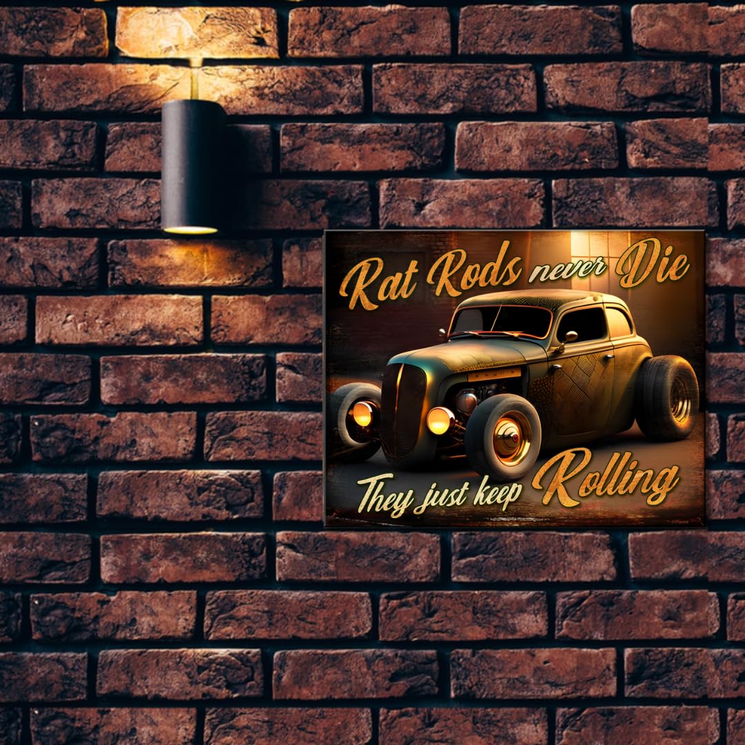 Desperate Enterprises Rat Rods Never Die Tin Sign - Garage Signs - Nostalgic Vintage Metal Signs - Made in the USA