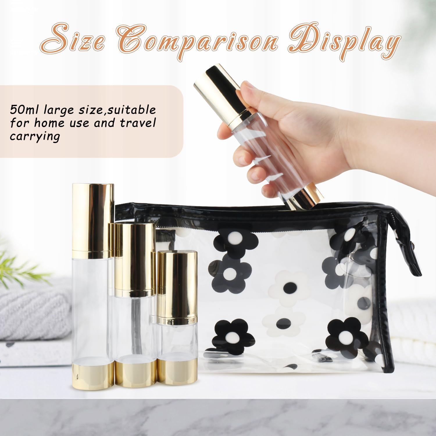 Bosmiow 4Pcs 50Ml/1.7Oz Long Airless Lotion Pumprefillable Vacuum Bottles Travel Size Makeup Foundations Dispensers,Face Cream C