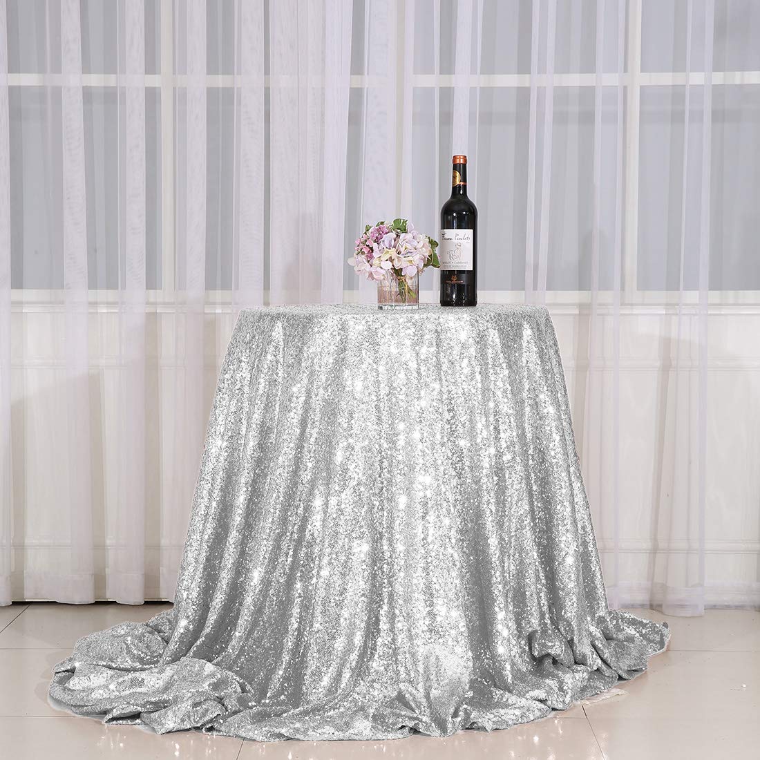 Partydelight Sequin Tablecloth, Christmas Tree Skirt, Round, 50'', Silver