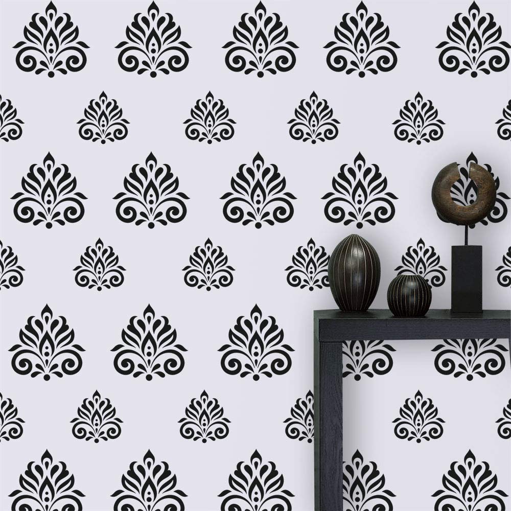Arhat Stencils Glossy Pvc AsrE666 Beautiful Damask Motiff Wall DCor Stencils (Size:12 W X 12 L,9 W X 9 L Inches)  Resuabl