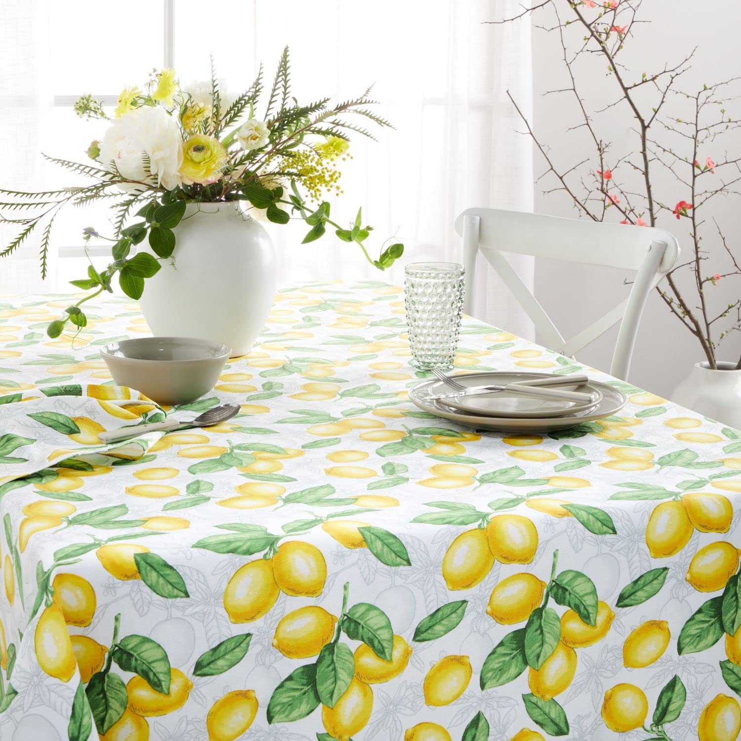 Martha Stewart Lots Of Lemons Tablecloth Single Pack, White/Yellow, 60''X120''