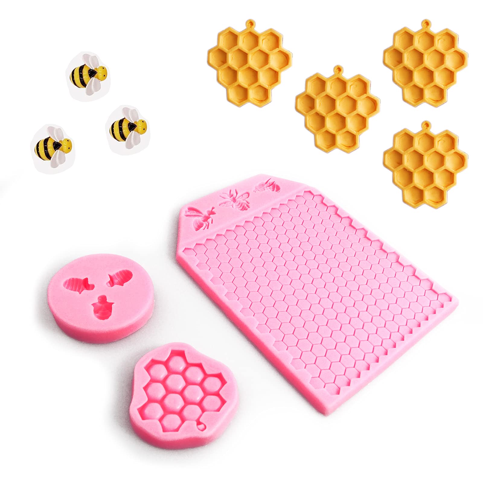 3 Packs 7 Cavity Bumble Bee Silicone Mold Honeycomb Bees Silicone Chocolate Molds Silicone Bee Fondant Mold Beehive Silicone Bak