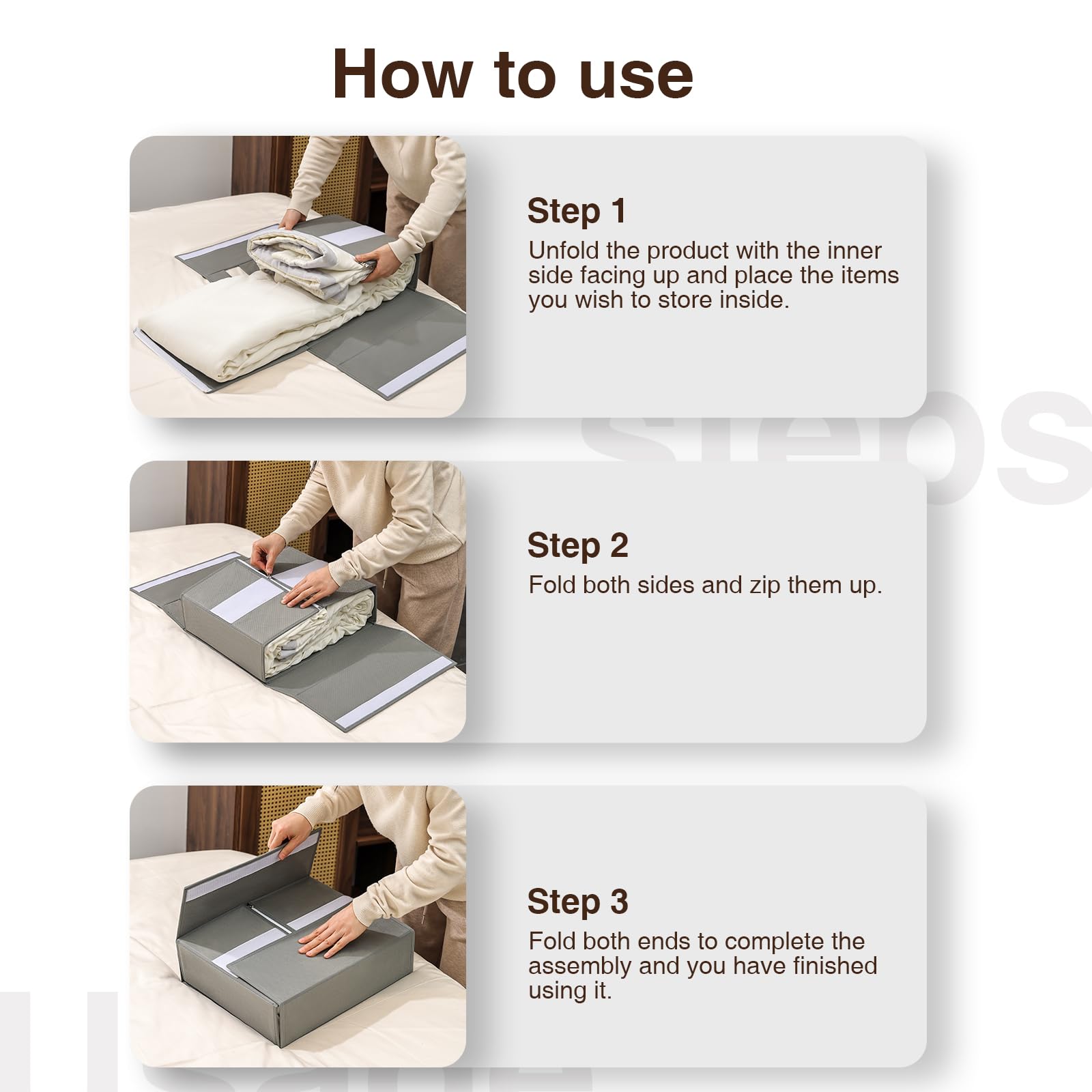 DIMJ Organizer 6 Pack, Foldable Storage Box for Linen Closet, Bed Sheet Organizers and Storage with Window (Grey, Queen & King S