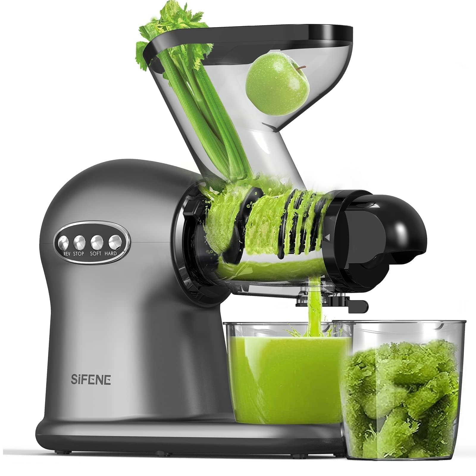 Sifene Cold Press Juicer, 3    Wide Dual Chute Whole Slow Masticating Juicer Machine With Anti-Clog Function For Celery Wheatgra