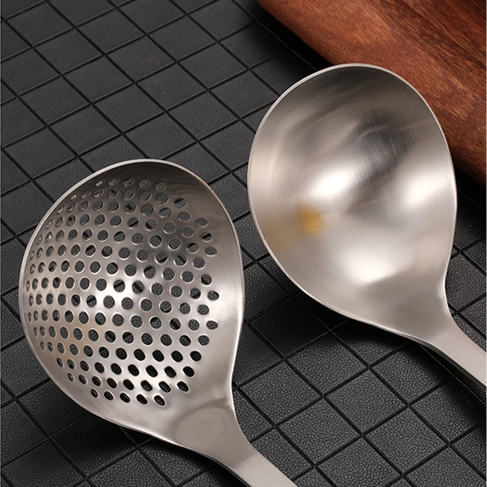 Peohud 4 Pack Soup Ladle Soup Colander, Sus304 Stainless Steel Slotted Hot Pot Ladle Strainer Scoops, Thickening Cooking Skimmer