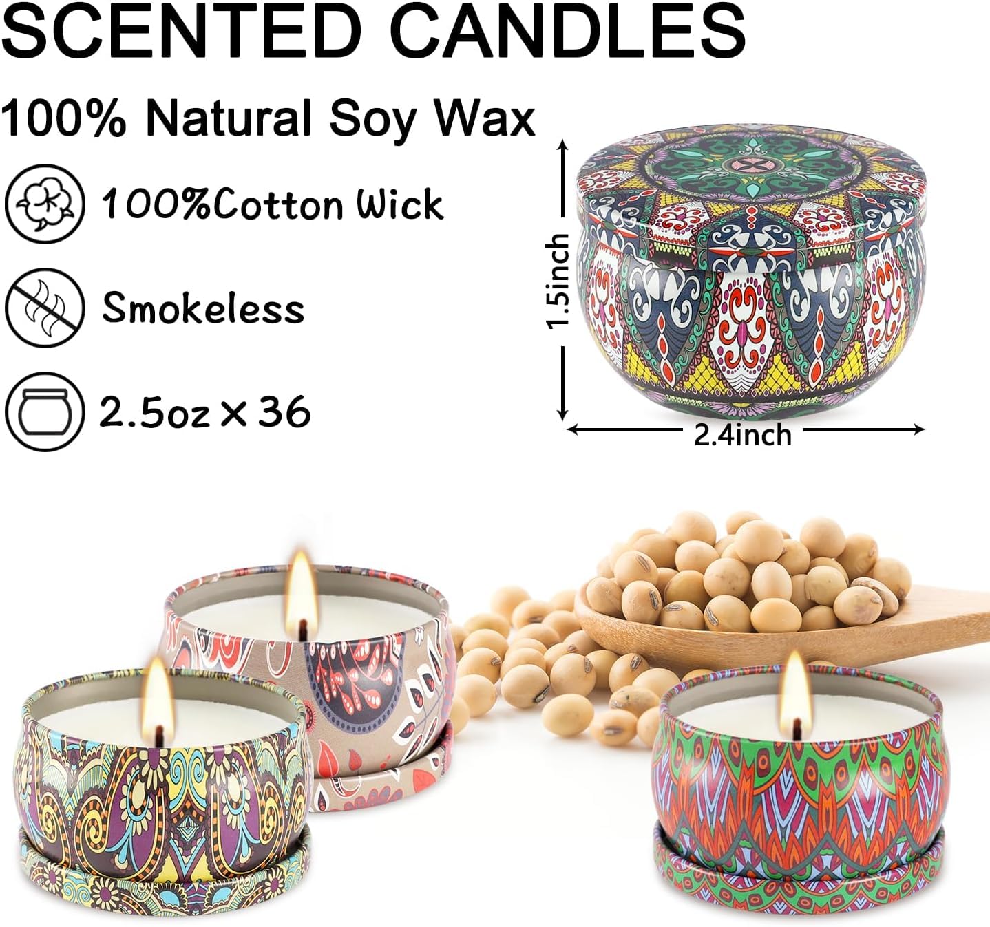 fclayvts Set of 36 Scented Candles, 2.5 OZ Soy Wax Aromatherapy Candles Gift Set for Valentine's Day Birthday Mother's Thanksgiv