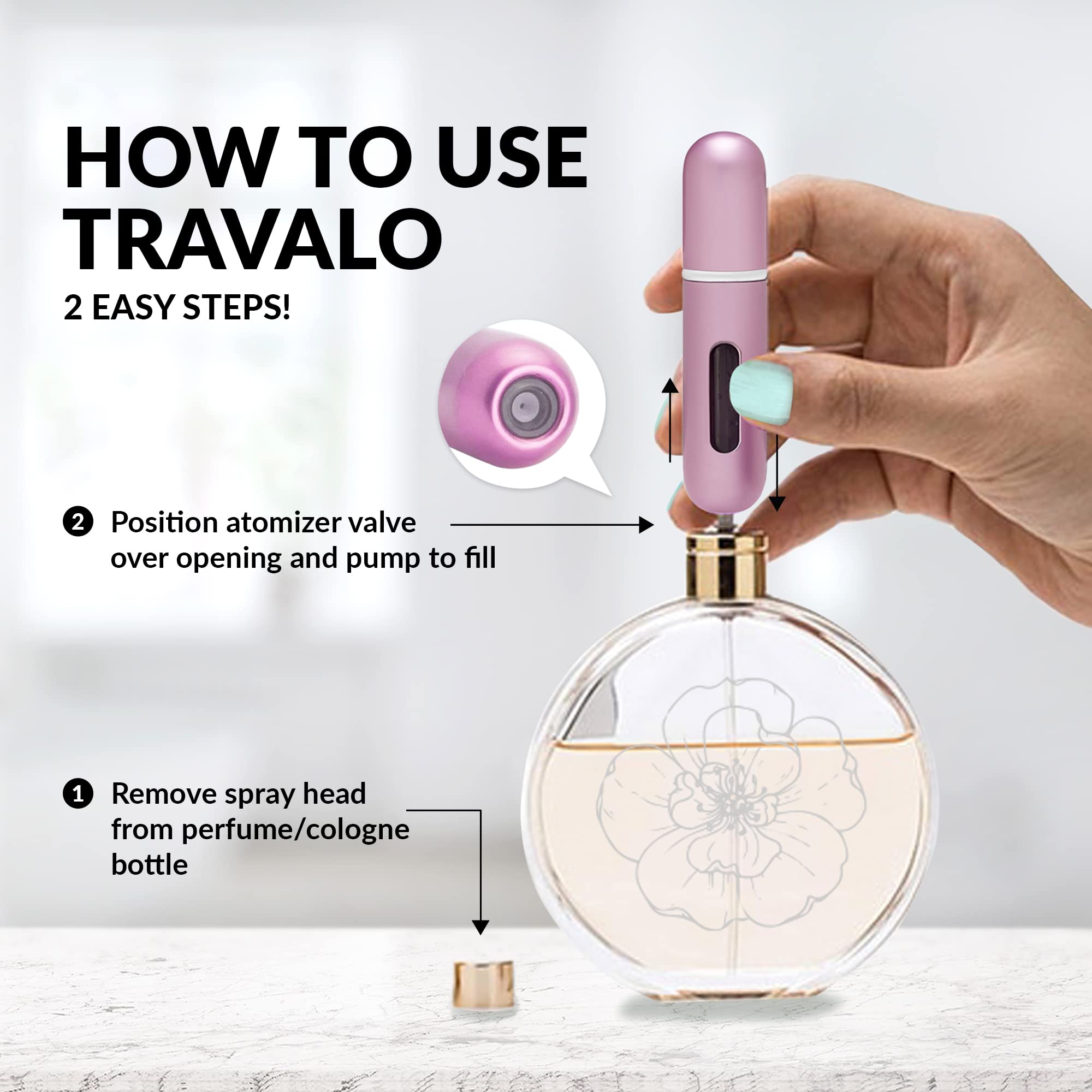 Travalo LUX Perfume Atomizer - TSA Approved, Leak-Proof, 0.2 oz, Black Metal Alloy, Model pAV066, Portable Mini Pump Sprayer