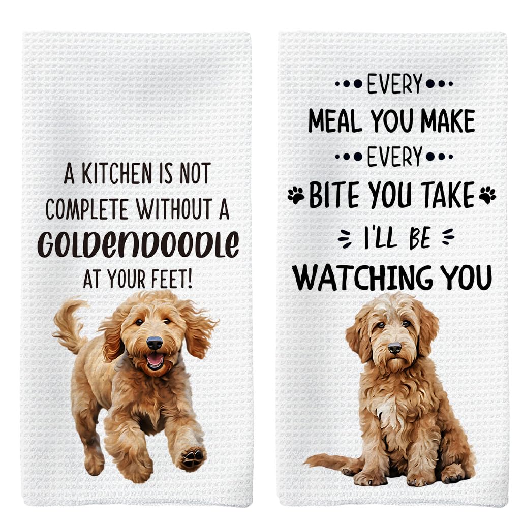 Tzhim Goldendoodle Dog Kitchen Towels Set of 2, Goldendoodle Gifts Hand Towels, Gifts for Golden Doodle Lovers Dish Towels Dishc