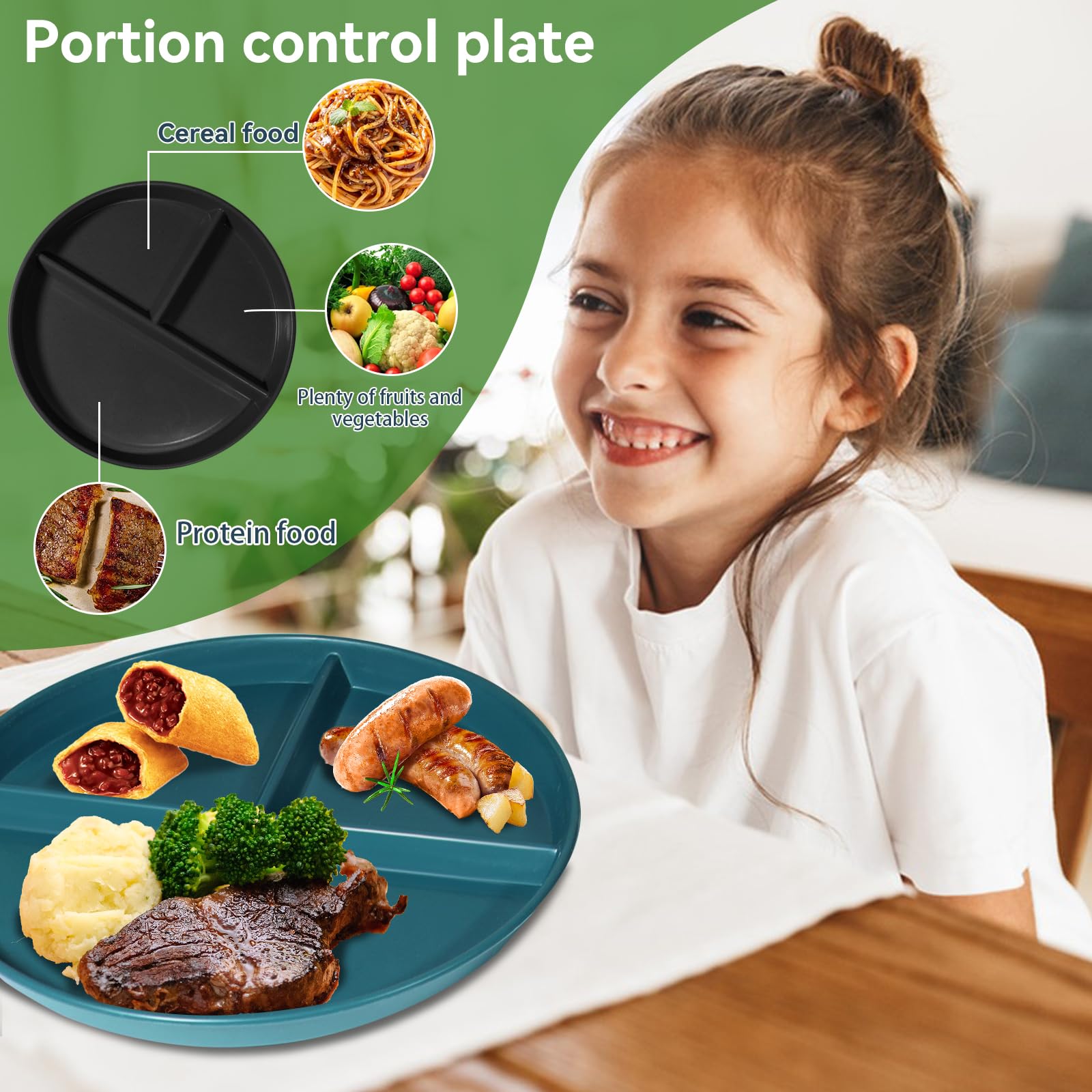 Waygymbbd Portion Control Plate For Weight Loss 9 Inch 5Pcs, Round Divided Plates For Adults, 3 Compartment Plates Is Very Thick