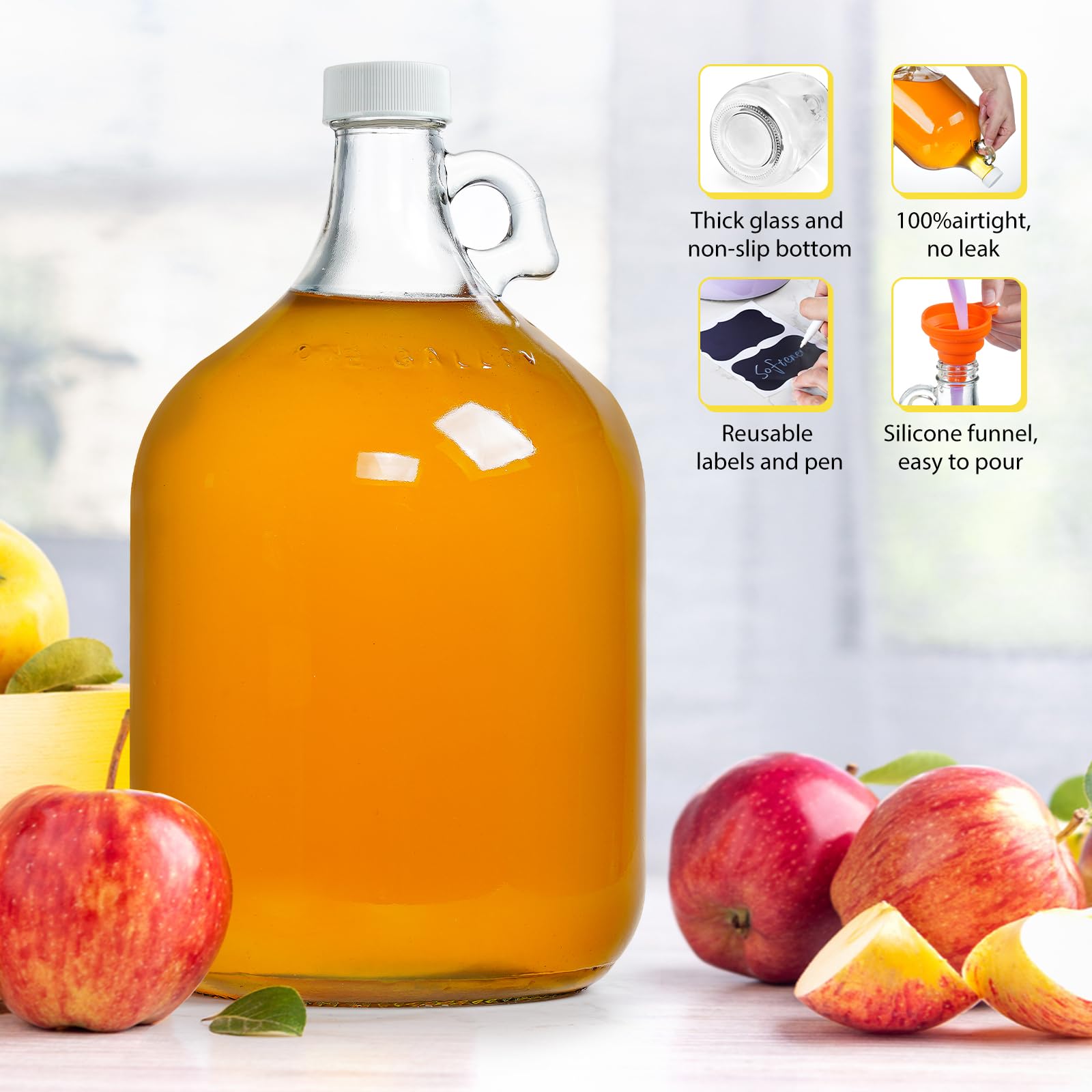 2 Pack Gallon Glass Pump Bottle Dispensers With 3 Pumps And 2 Airtight Lids, Laundry Soap Dispensers With 1 Funnel, Liquid Laund