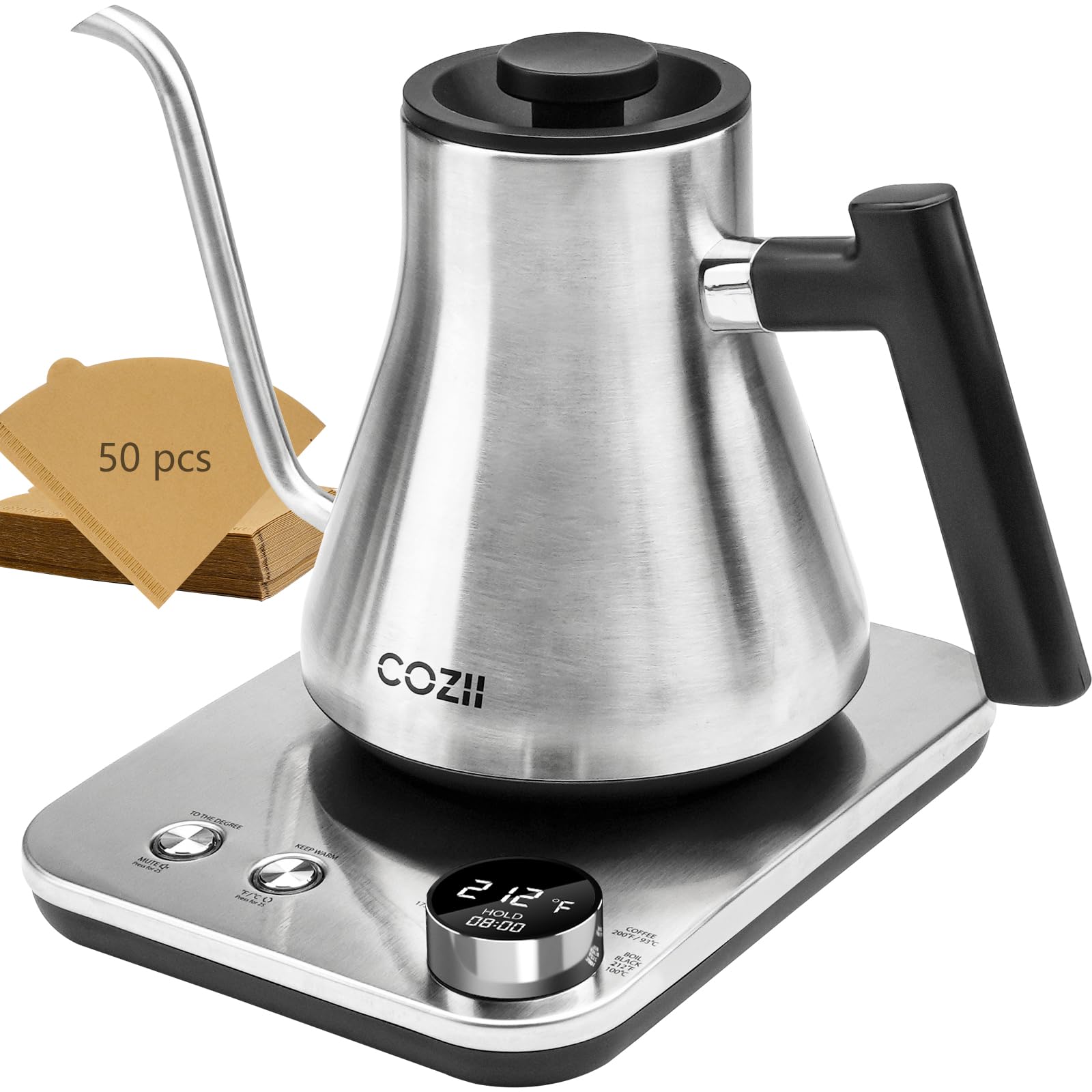 Cozii Gooseneck Electric Kettle,5 Presets & 1? Temperature Control 1200W Quick Heating Water Boiler For Coffee/Tea, 24H Keep War