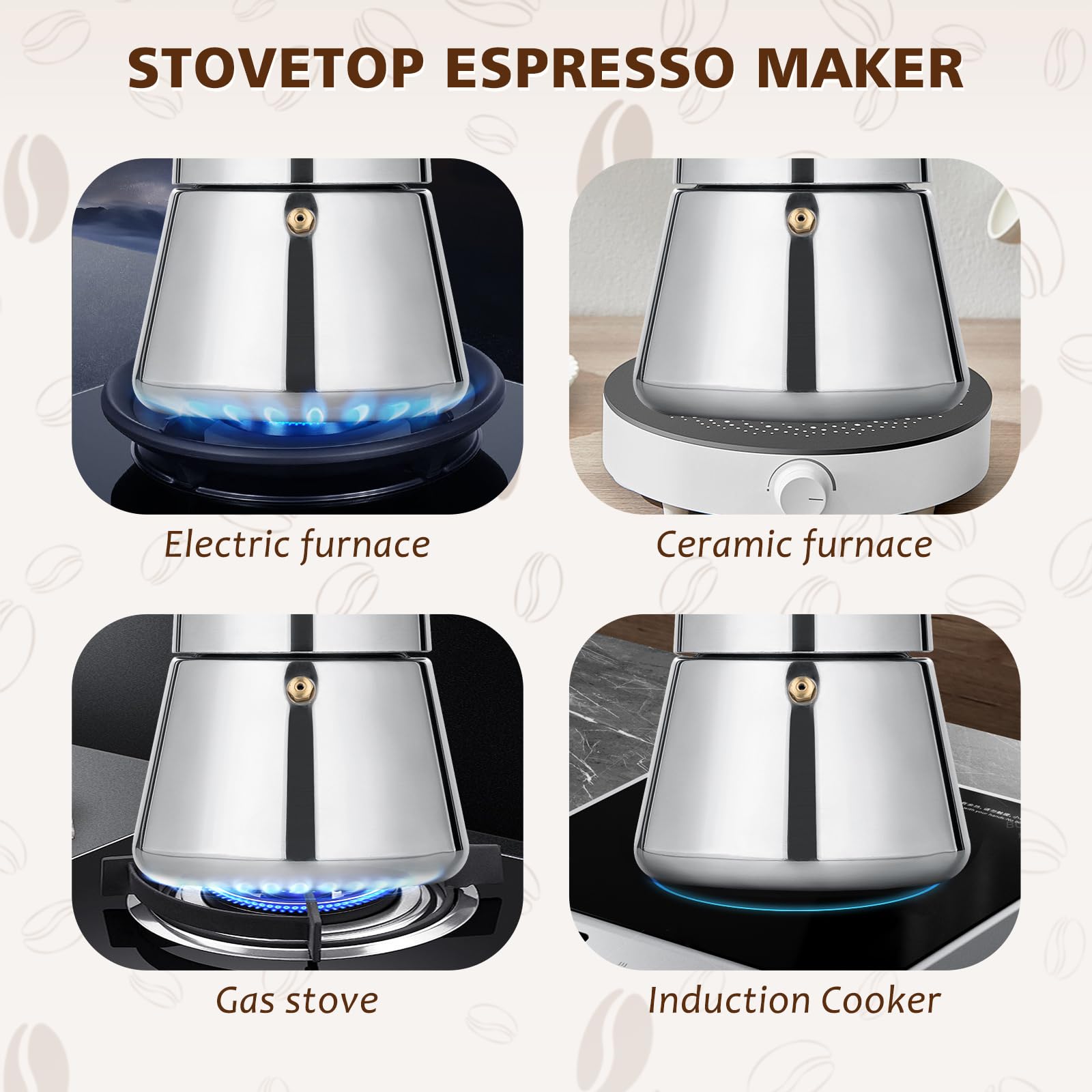 Vonates Stovetop Espresso Maker, 12 Cup Moka Pot, Italian Coffee Maker Percolator, Stainless Steel Espresso Pots, 600Ml/20Oz(Esp
