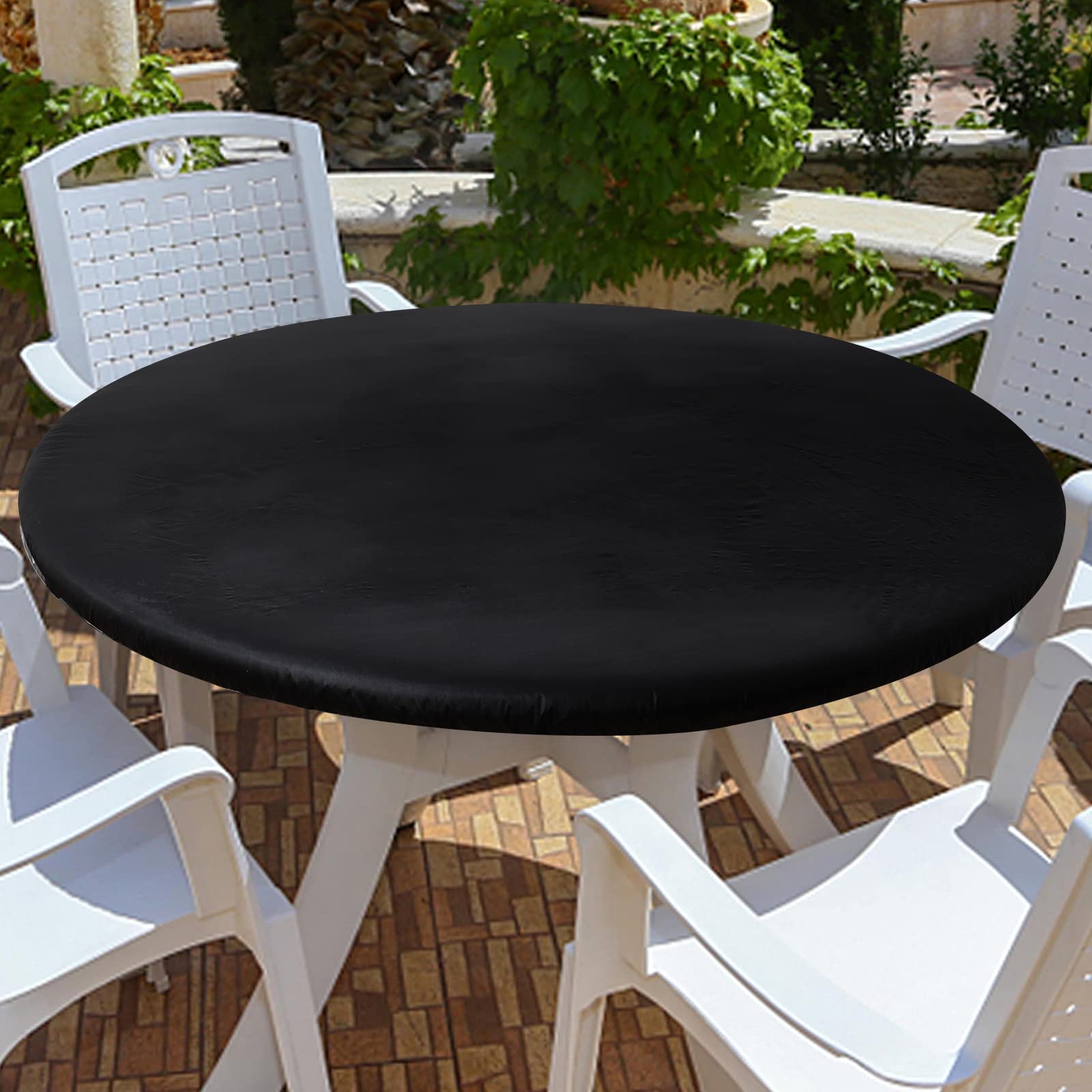Smiry Round Table Cloth Cover, Elastic Fitted Flannel Backed Vinyl Tablecloths For 45''-56'' Round Tables, Waterproof Wipeable T