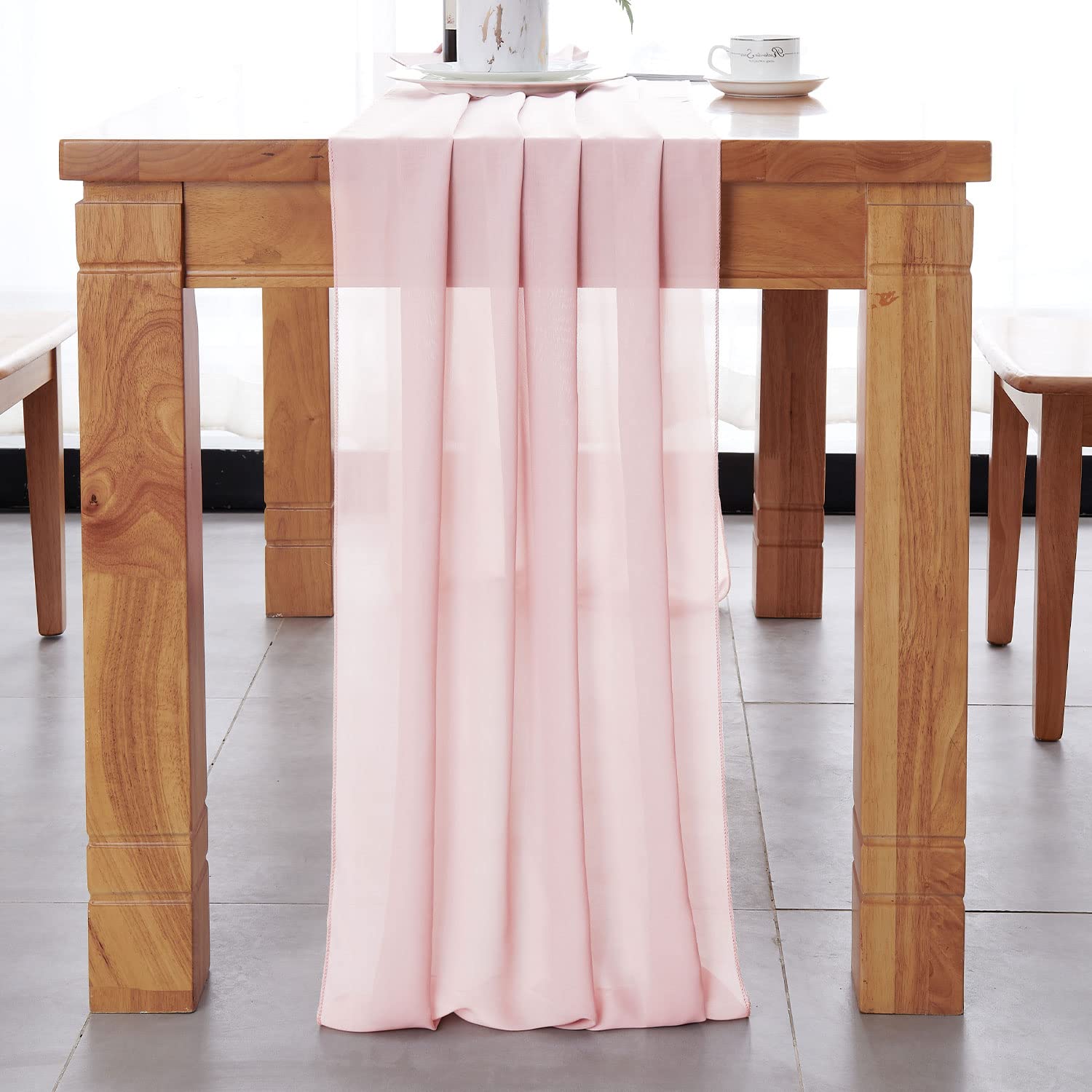Delovo 2Packs Blushing Pink Table Runner 27X120 Inches Long Sheer Chiffon Table Runner For Wedding Party Banquets Bridal Home Ta