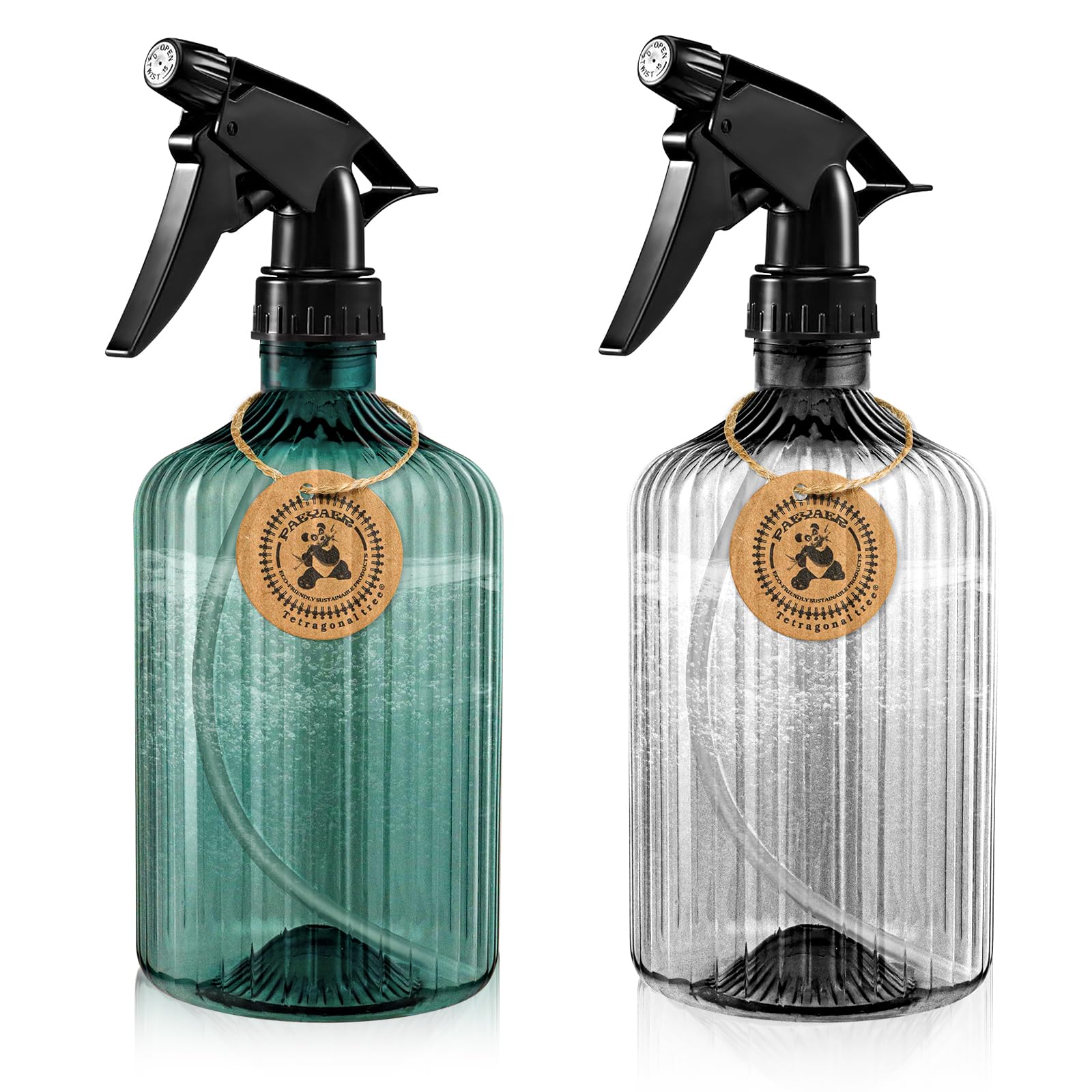 Paeyaer 2 Pcs Spray Bottles, 18 Oz Empty Water Spray Bottles, Plastic Reusable Adjustable Mist Sprayer Squirt Bottles Containers