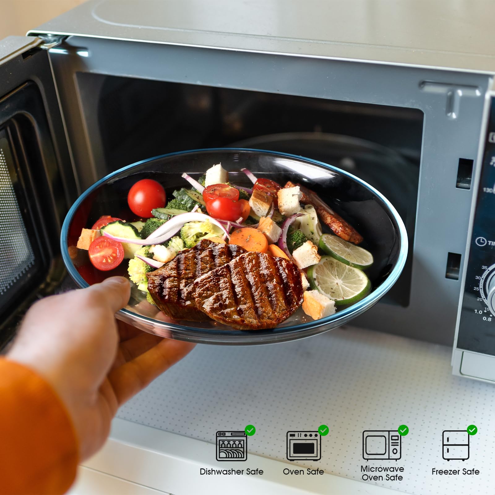 Nutriups 2 Pack 10 Inch Glass Plates, Clear Tempered Glass Dinner Plates, Glass Serving Dinnerware For Pasta, Salad, Dishwasher